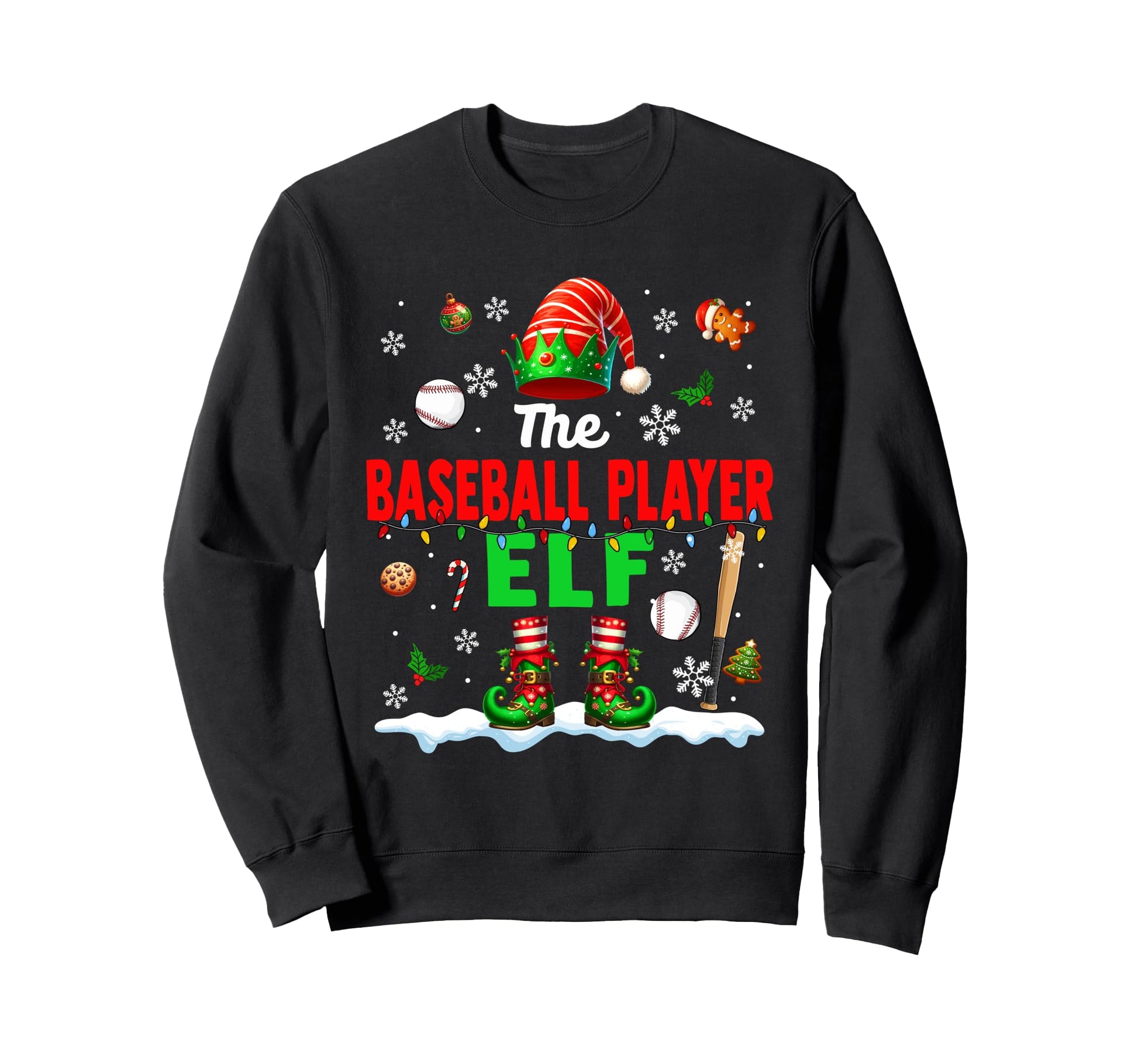 Baseball Player Elf Team Matching Funny Sweatshirt - Unique Graphic Unisex - T-Shirt, Sweatshirt, Hoodie