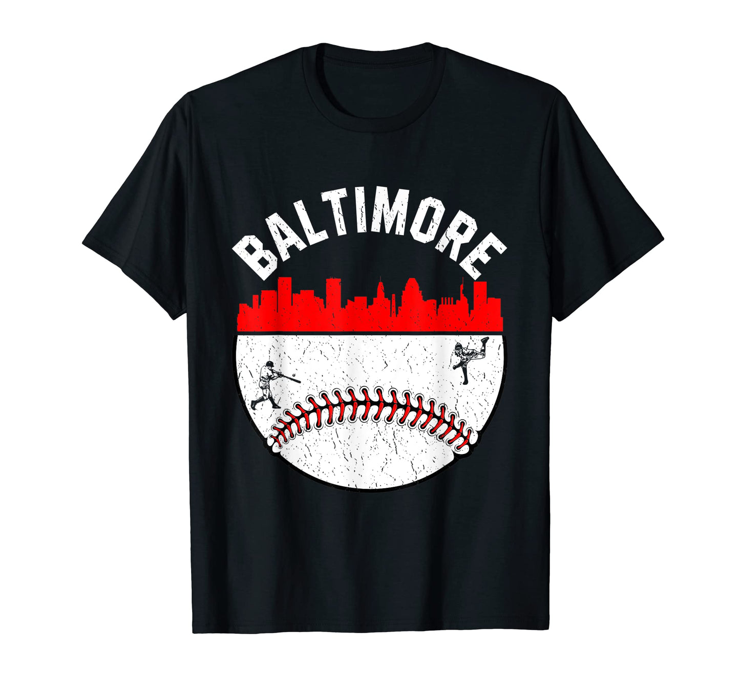 Baltimore Cityscape Baseball Distressed T-Shirt - Trendy Graphic Unisex - T-Shirt, Sweatshirt, Hoodie
