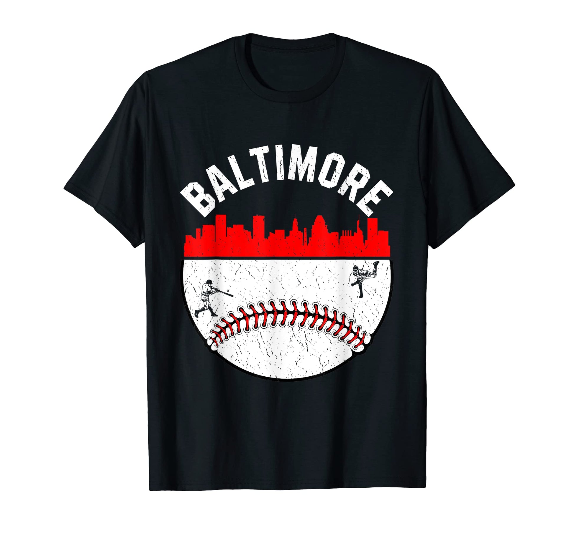 Baltimore Cityscape Baseball Distressed T-Shirt - Trendy Graphic Unisex - T-Shirt, Sweatshirt, Hoodie