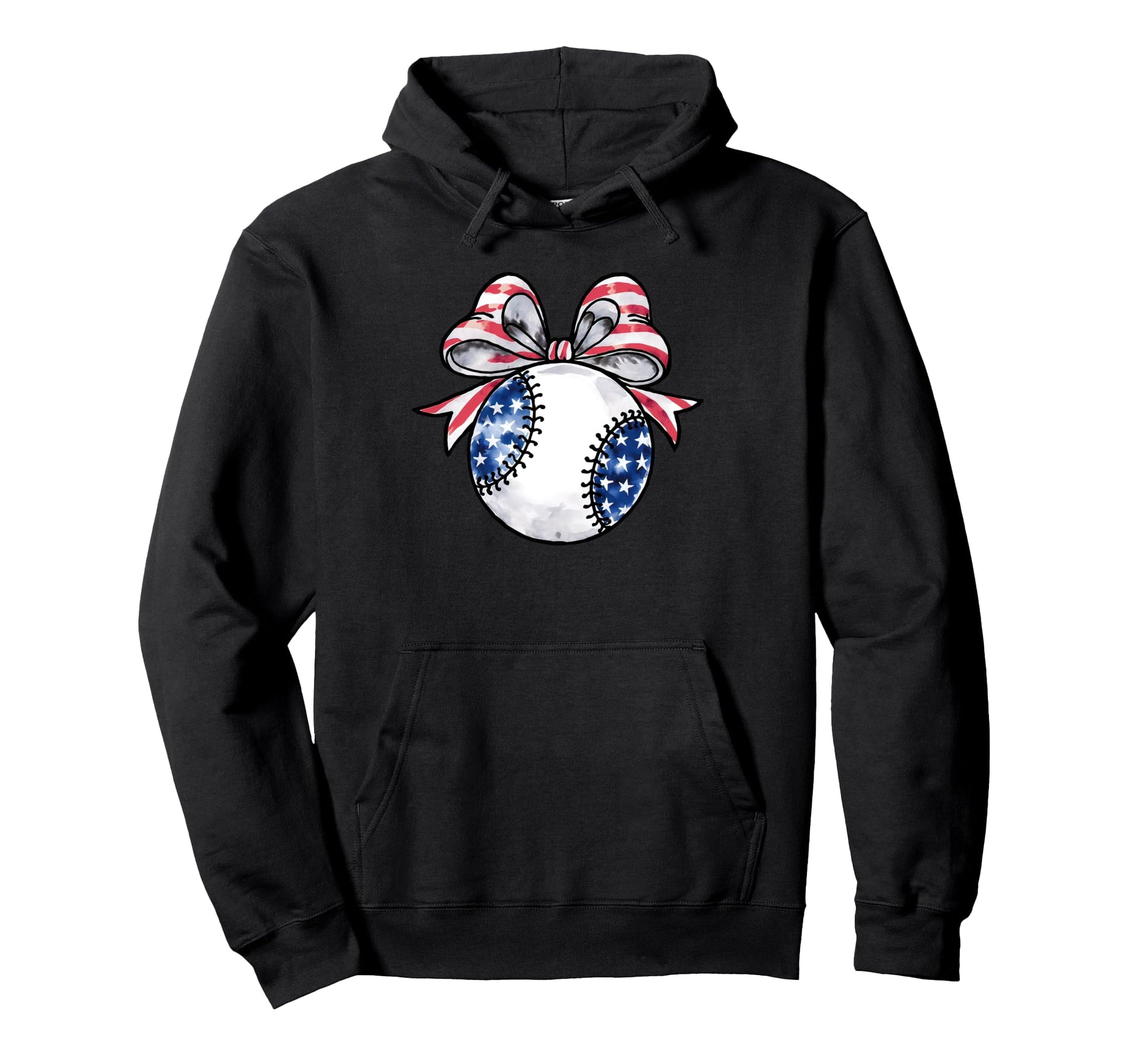 Usa American Flag Coquette Bow Baseball Hoodie - Minimalist Print Unisex - T-Shirt, Sweatshirt, Hoodie