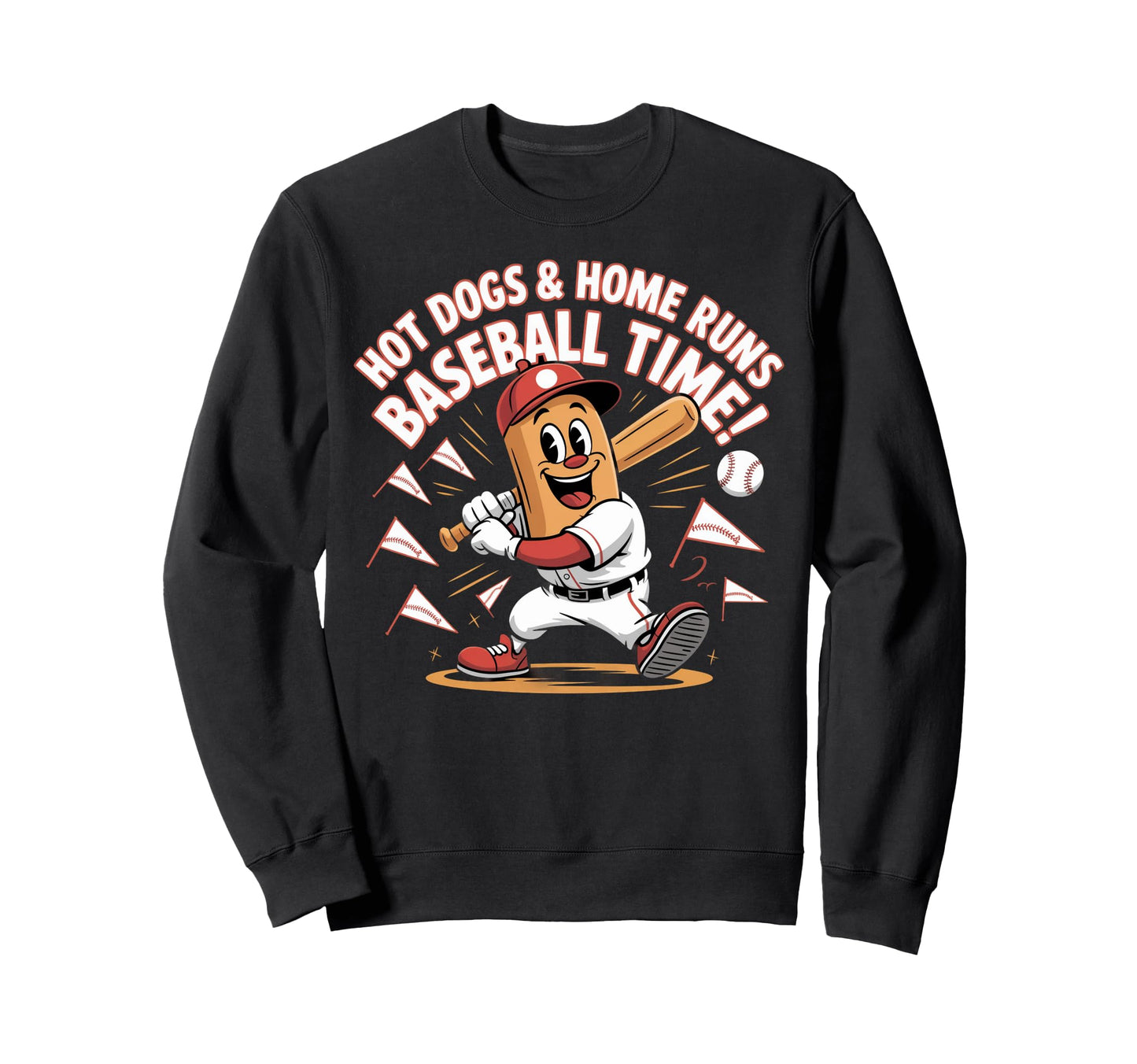 Hot Dogs Baseball Home Run Sweatshirt - Novelty Apparel for Adults - T-Shirt, Sweatshirt, Hoodie