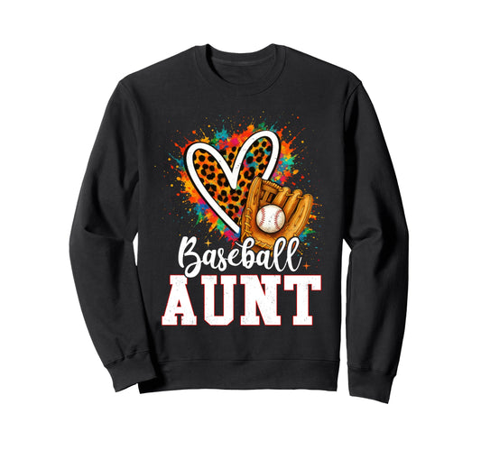Baseball Aunt Leopard Heart Colorful Sweatshirt - Streetwear Style Unisex - T-Shirt, Sweatshirt, Hoodie
