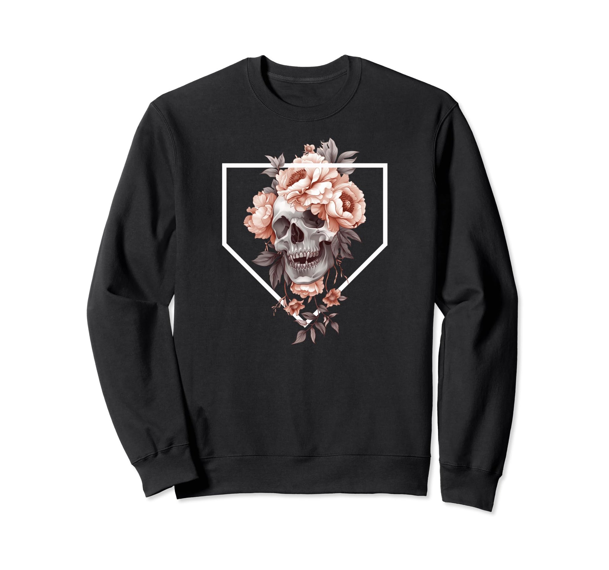 Homeplate Skull Flowers Baseball Softball Sweatshirt - Graphic Print Unisex - T-Shirt, Sweatshirt, Hoodie
