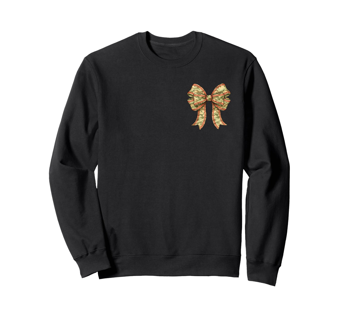 2 Sided Camo Coquette Bow Baseball Sweatshirt - Minimalist Print Unisex - T-Shirt, Sweatshirt, Hoodie