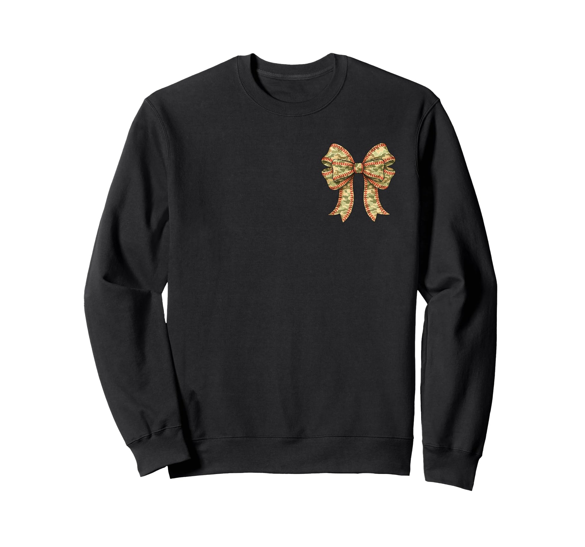 2 Sided Camo Coquette Bow Baseball Sweatshirt - Minimalist Print Unisex - T-Shirt, Sweatshirt, Hoodie