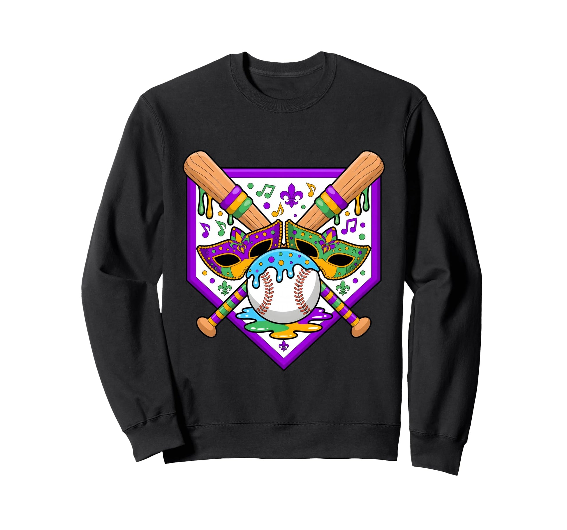 Mardi Gras Baseball Party Masks Fun Sweatshirt - Unique Graphic Unisex - T-Shirt, Sweatshirt, Hoodie