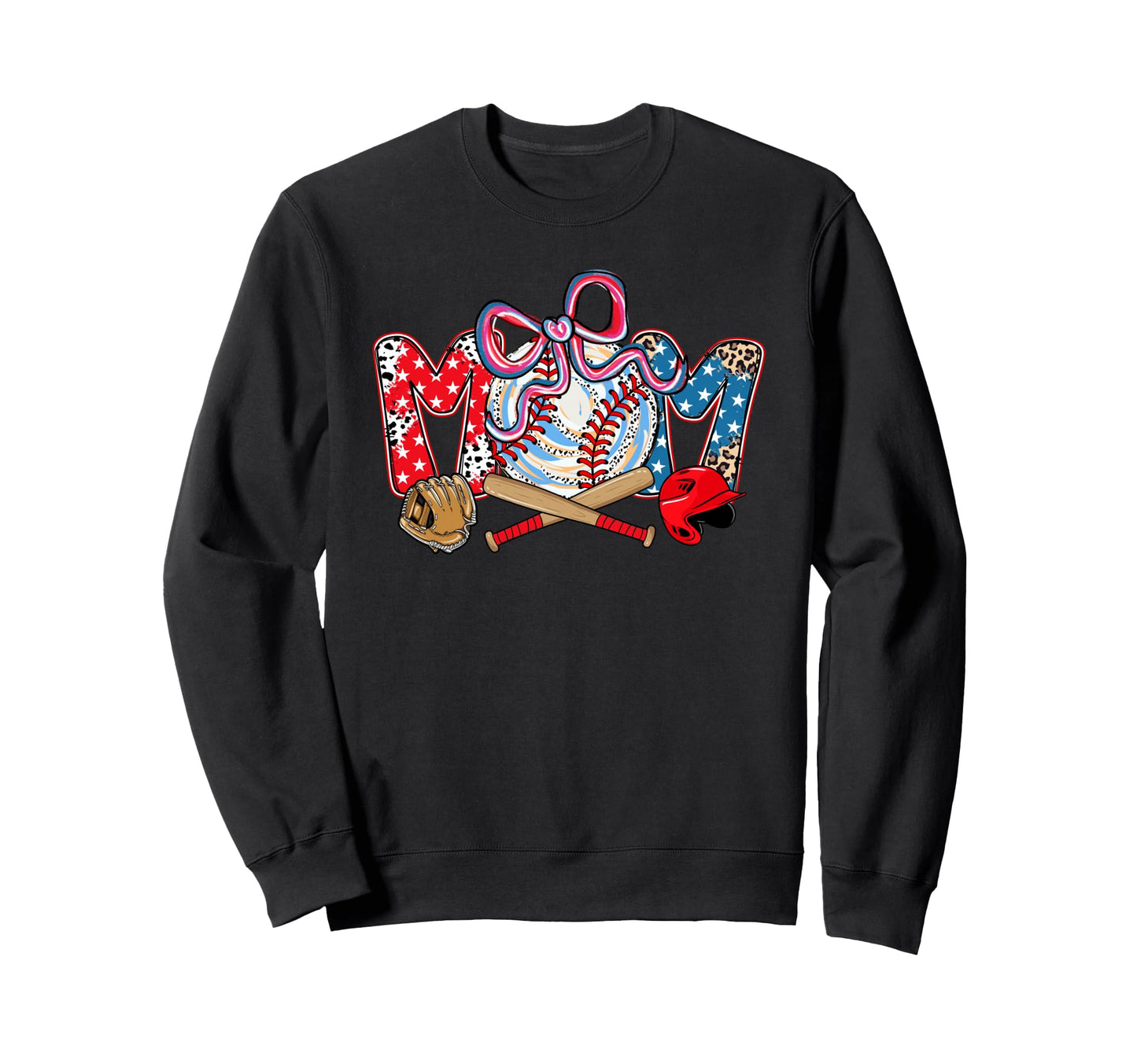 Baseball Mom Bow Stars Leopard Sweatshirt - Aesthetic Graphic Unisex - T-Shirt, Sweatshirt, Hoodie