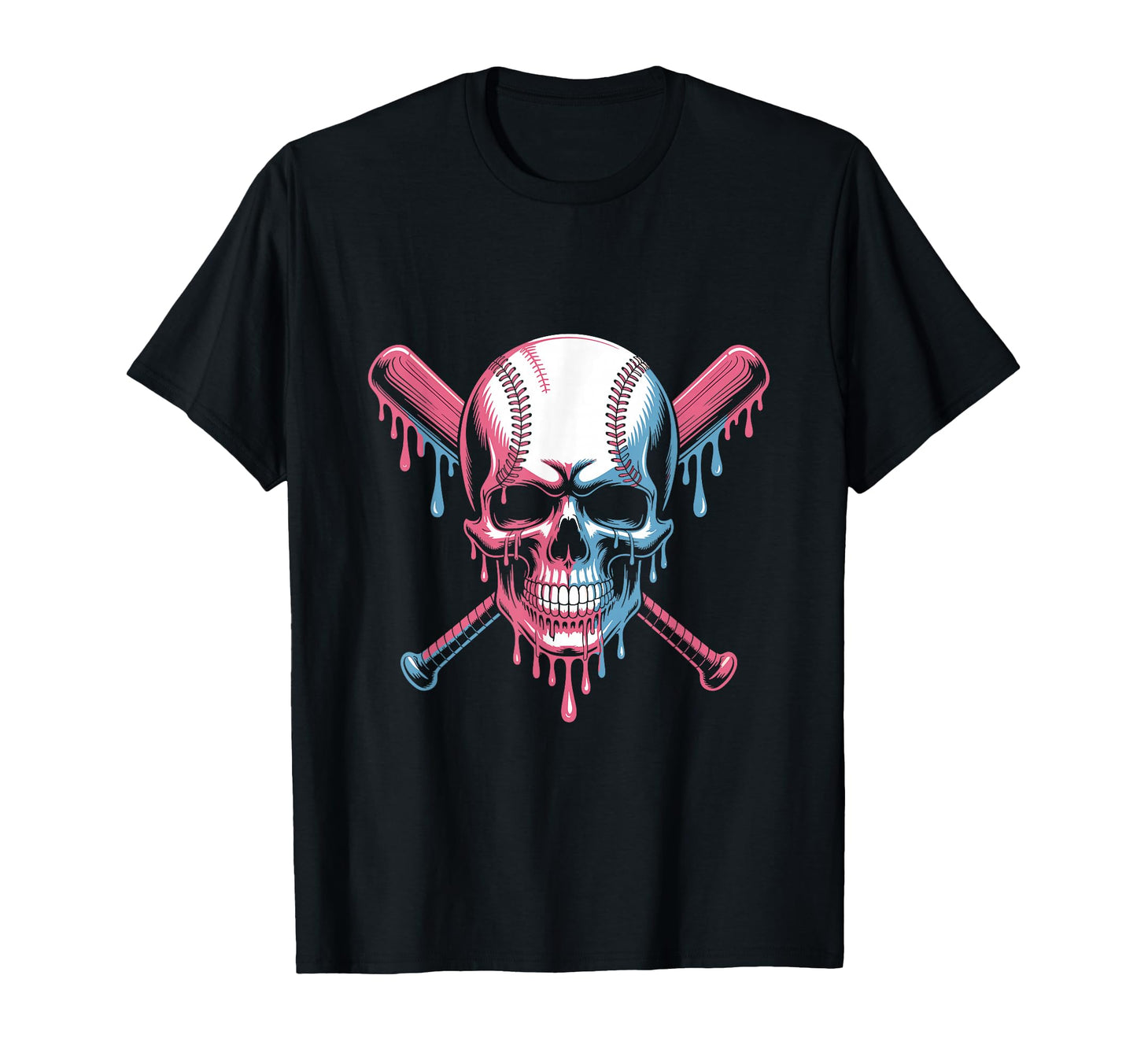 Baseball Skull Dripping Crossed Bats T-Shirt - Streetwear Style Men Women - T-Shirt, Sweatshirt, Hoodie