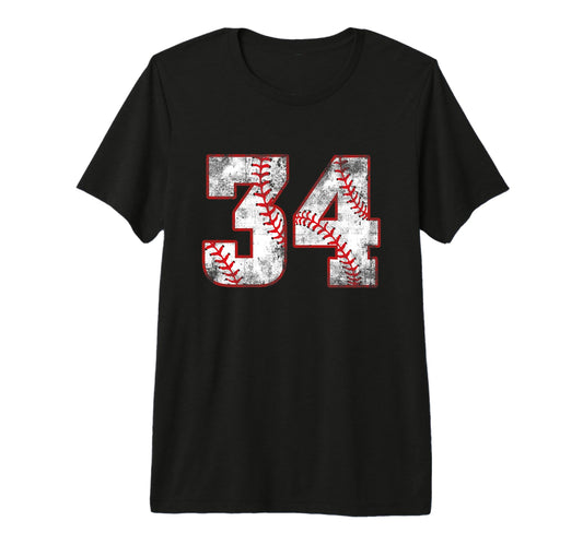 Baseball 34 Jersey Number Tri Blend T-Shirt - Unique Graphic Men Women - T-Shirt, Sweatshirt, Hoodie