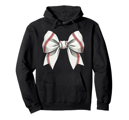 Baseball Coquette Bow Baseball Mom Ribbon Hoodie - Unique Graphic Unisex - T-Shirt, Sweatshirt, Hoodie