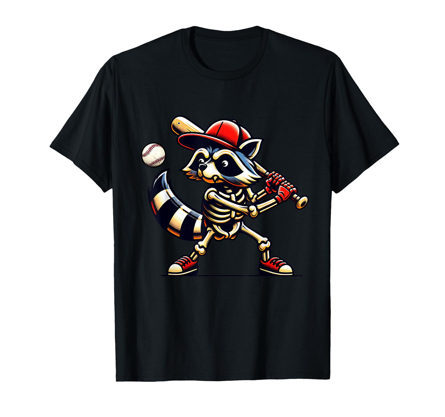 Raccoon Skeleton Baseball Halloween T-Shirt - Fun Novelty Design Men Women - T-Shirt, Sweatshirt, Hoodie