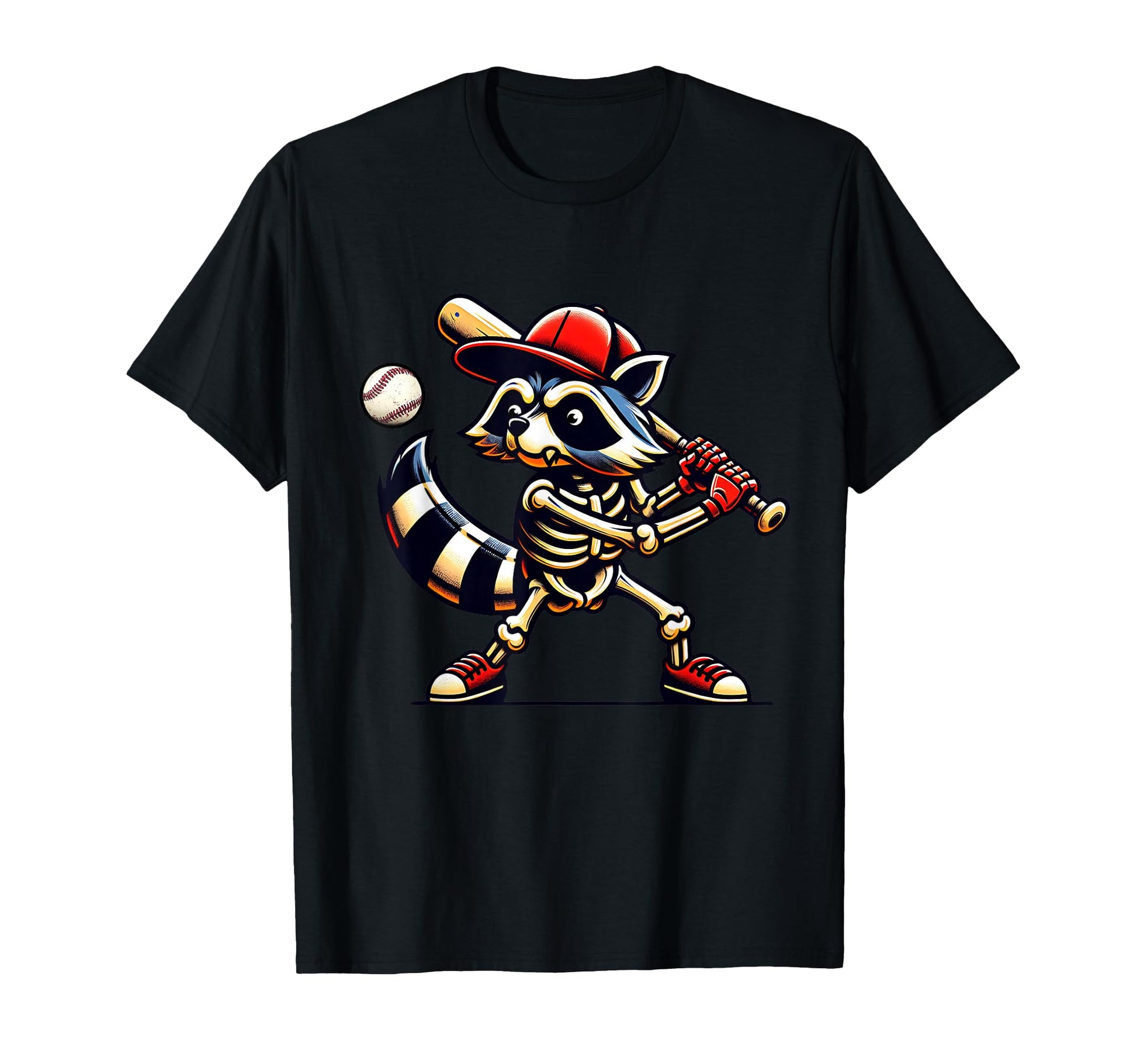 Raccoon Skeleton Baseball Halloween T-Shirt - Fun Novelty Design Men Women - T-Shirt, Sweatshirt, Hoodie