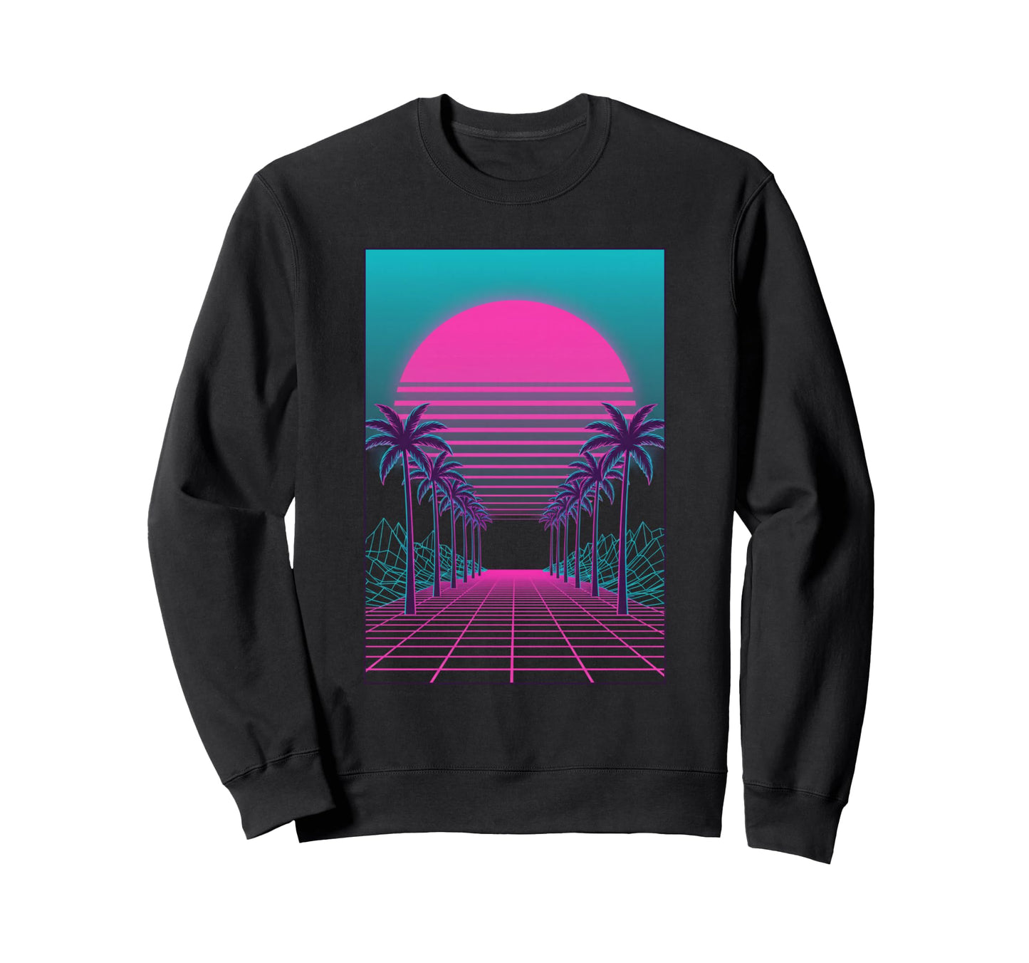 Vaporwave Sunset Palm Trees Sweatshirt - Casual Everyday Wear Men Women - T-Shirt, Sweatshirt, Hoodie