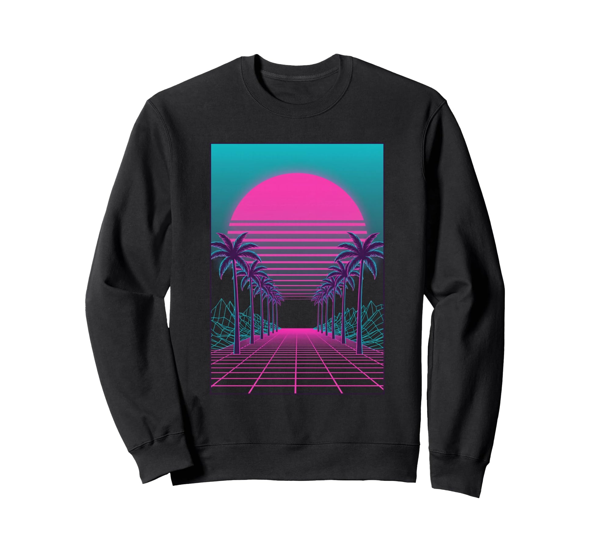 Vaporwave Sunset Palm Trees Sweatshirt - Casual Everyday Wear Men Women - T-Shirt, Sweatshirt, Hoodie