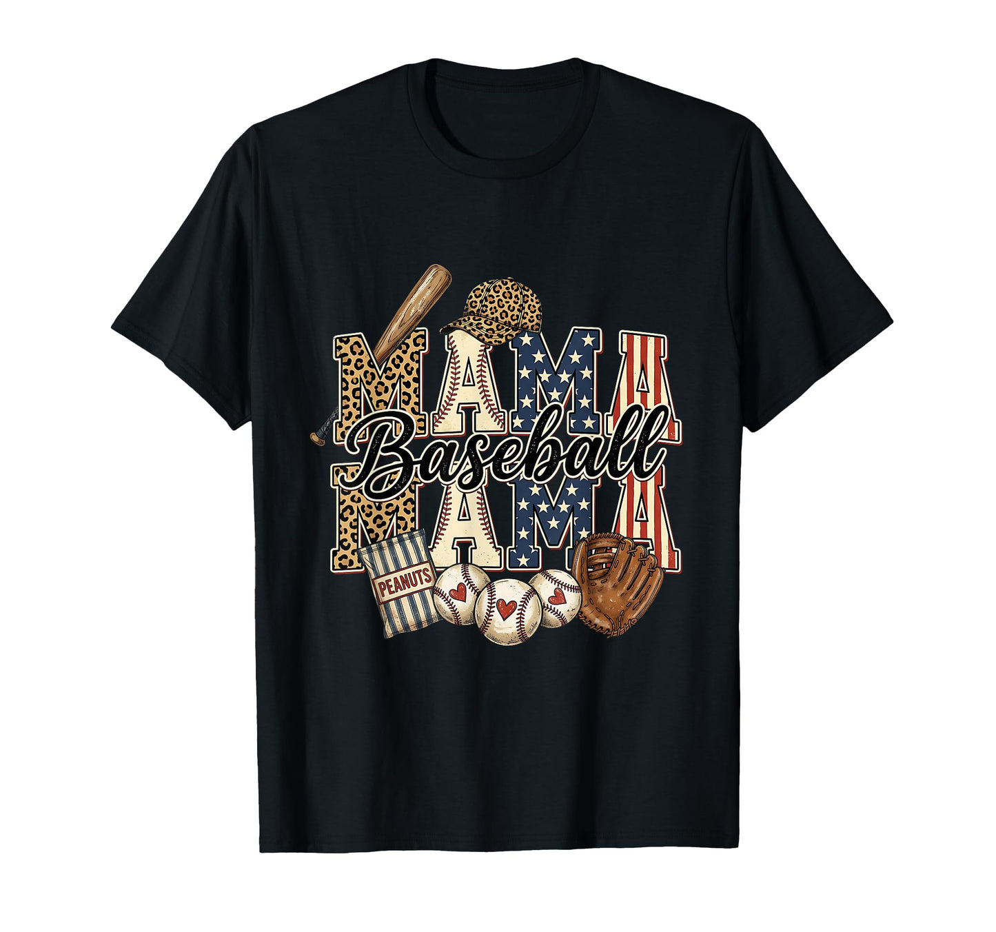 Mama Baseball Leopard Usa Sports Mom T-Shirt - Casual Everyday Wear Unisex - T-Shirt, Sweatshirt, Hoodie