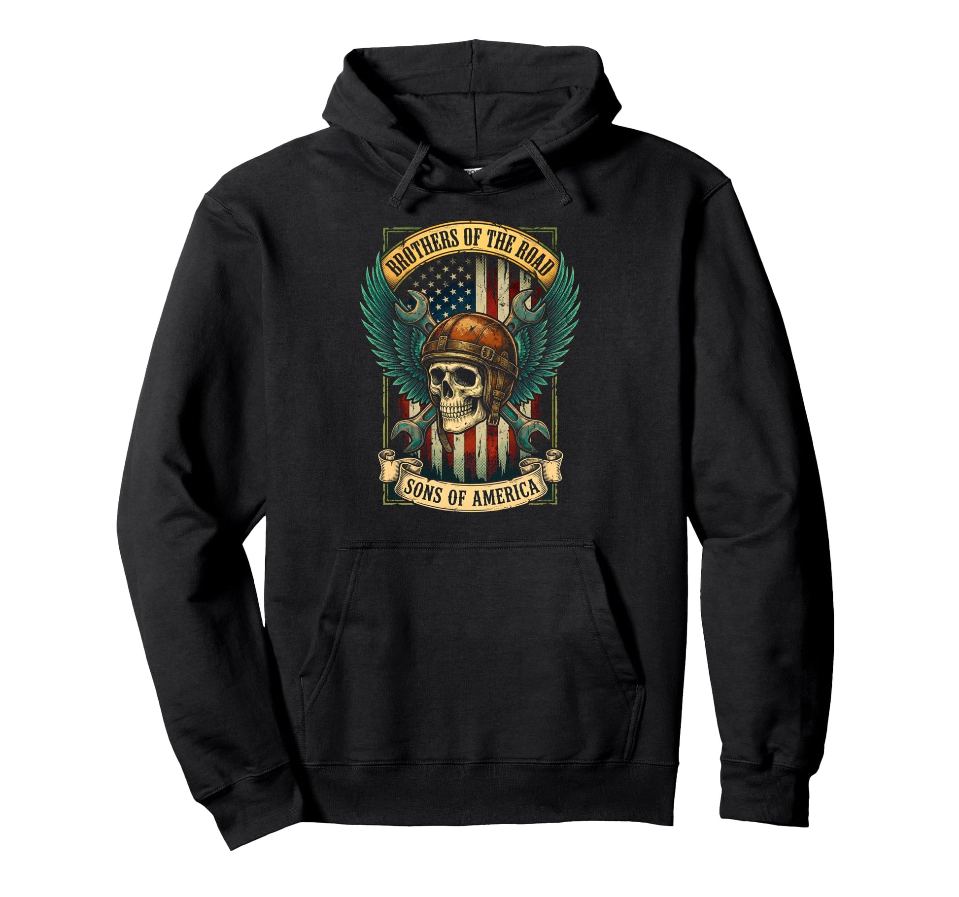 Biker Skull Mechanic American Flag Hoodie - Graphic Print for Adults - T-Shirt, Sweatshirt, Hoodie