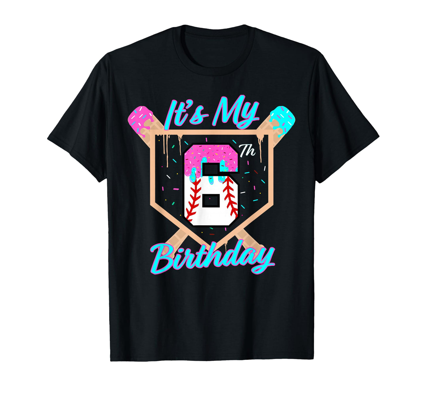 Baseball 6 Year Old Ice Cream Drip T-Shirt - Minimalist Print Men Women - T-Shirt, Sweatshirt, Hoodie