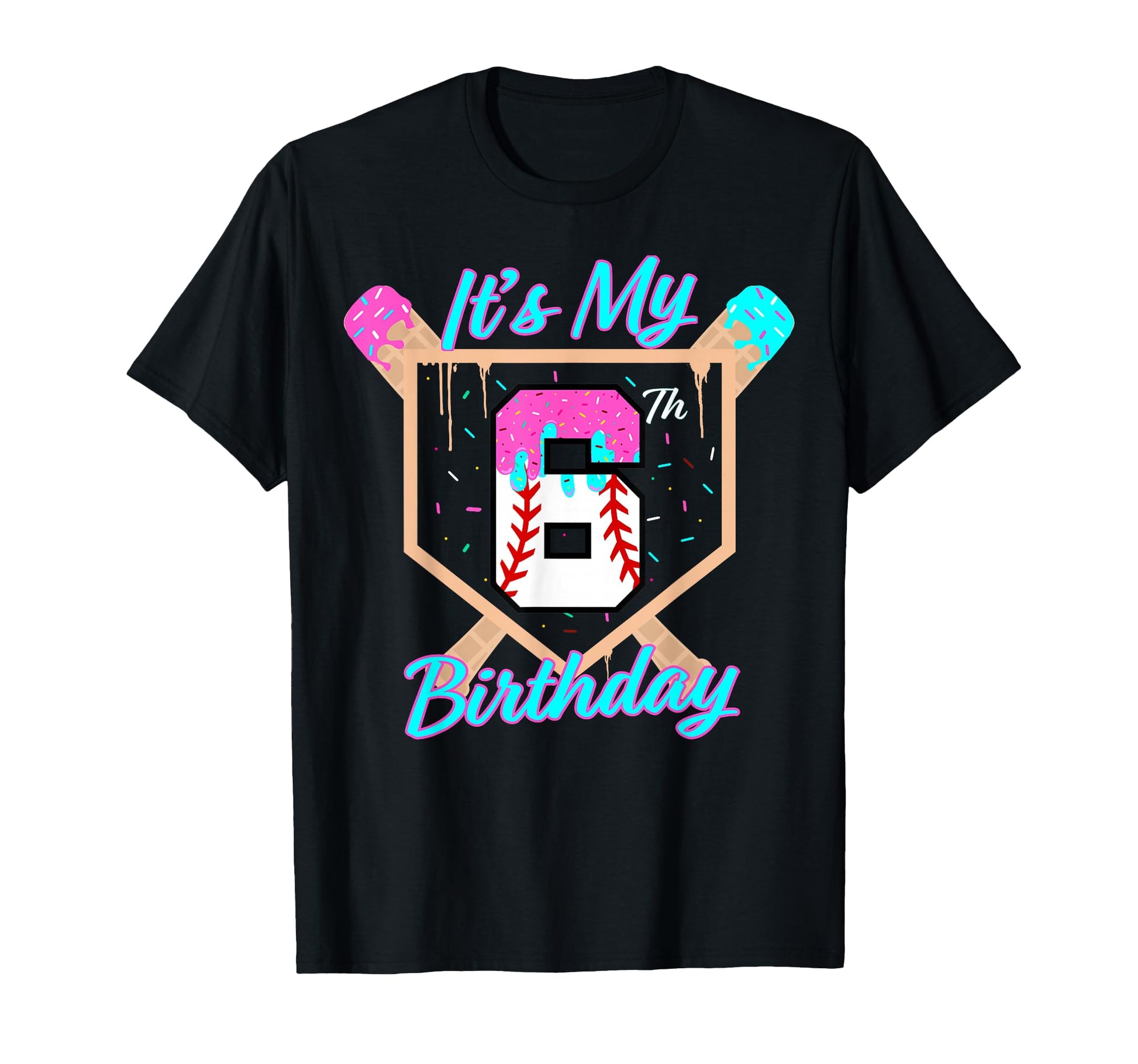 Baseball 6 Year Old Ice Cream Drip T-Shirt - Minimalist Print Men Women - T-Shirt, Sweatshirt, Hoodie