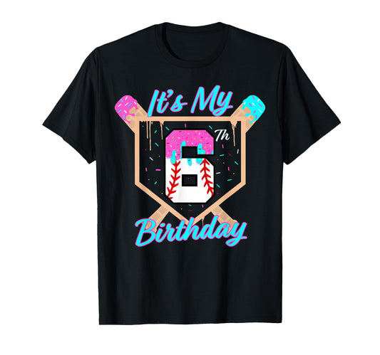 Baseball 6 Year Old Ice Cream Drip T-Shirt - Minimalist Print Men Women - T-Shirt, Sweatshirt, Hoodie