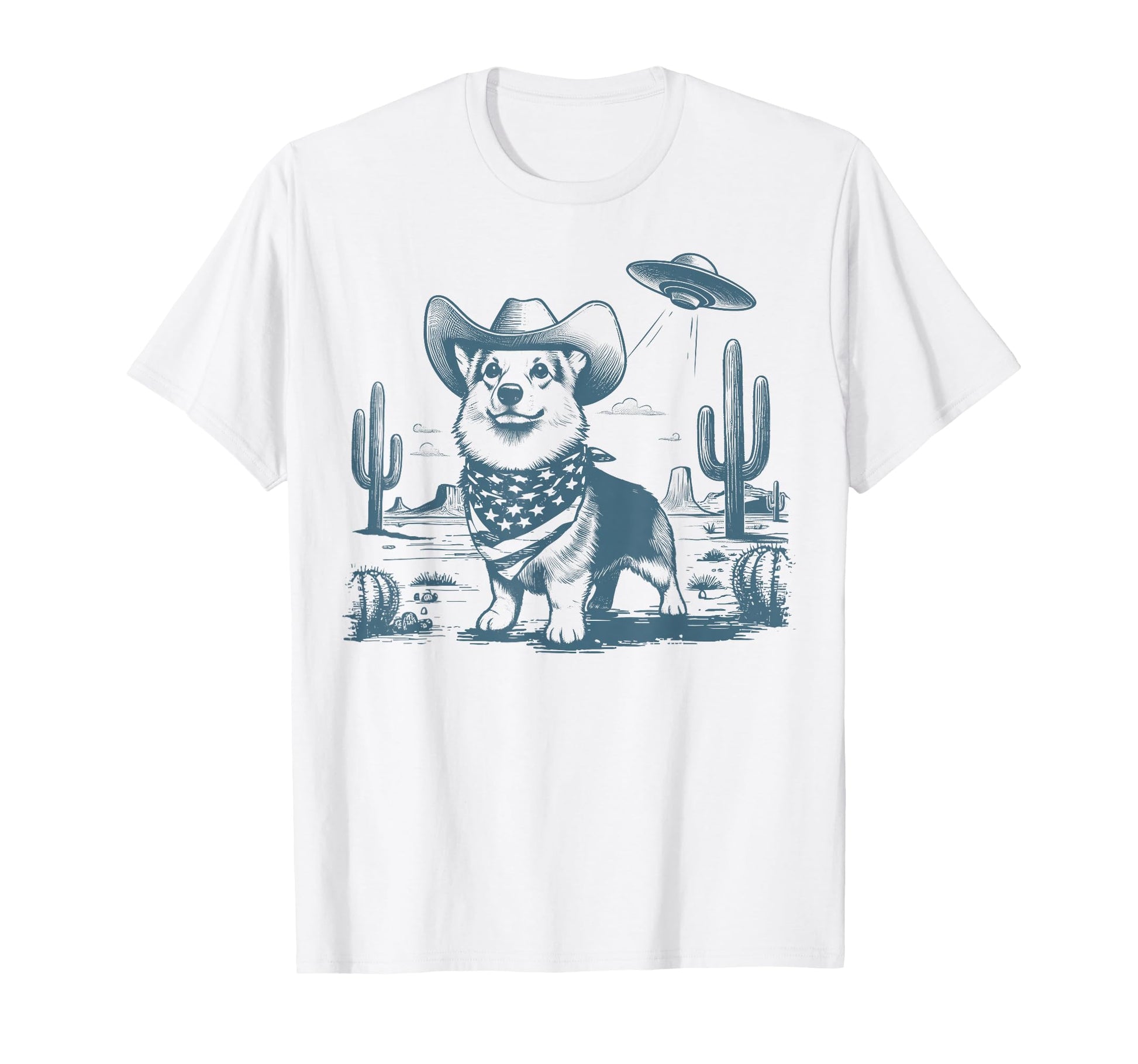 Western Cowboy Corgi Ufo Alien Rustic T-Shirt - Custom Art Print for Adults - T-Shirt, Sweatshirt, Hoodie