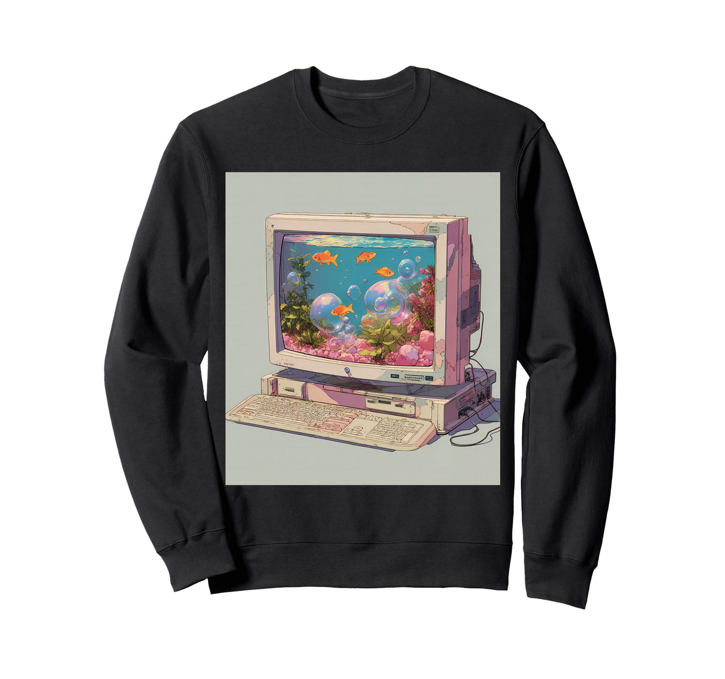 Y2K Computer Monitor Aquarium Sweatshirt - Novelty Apparel Men Women - T-Shirt, Sweatshirt, Hoodie