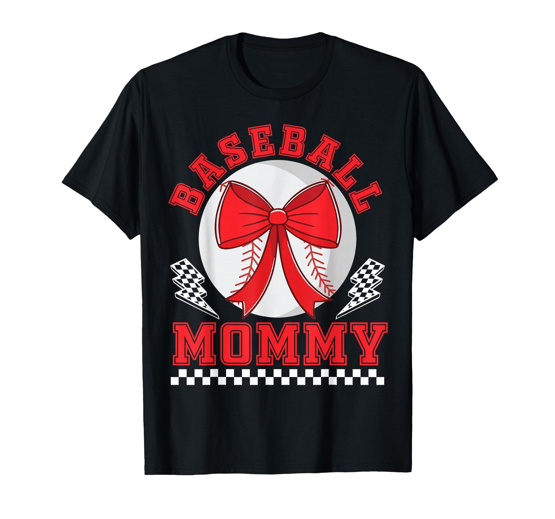 Baseball Mommy Bow Checkered Player T-Shirt - Unique Graphic Unisex - T-Shirt, Sweatshirt, Hoodie