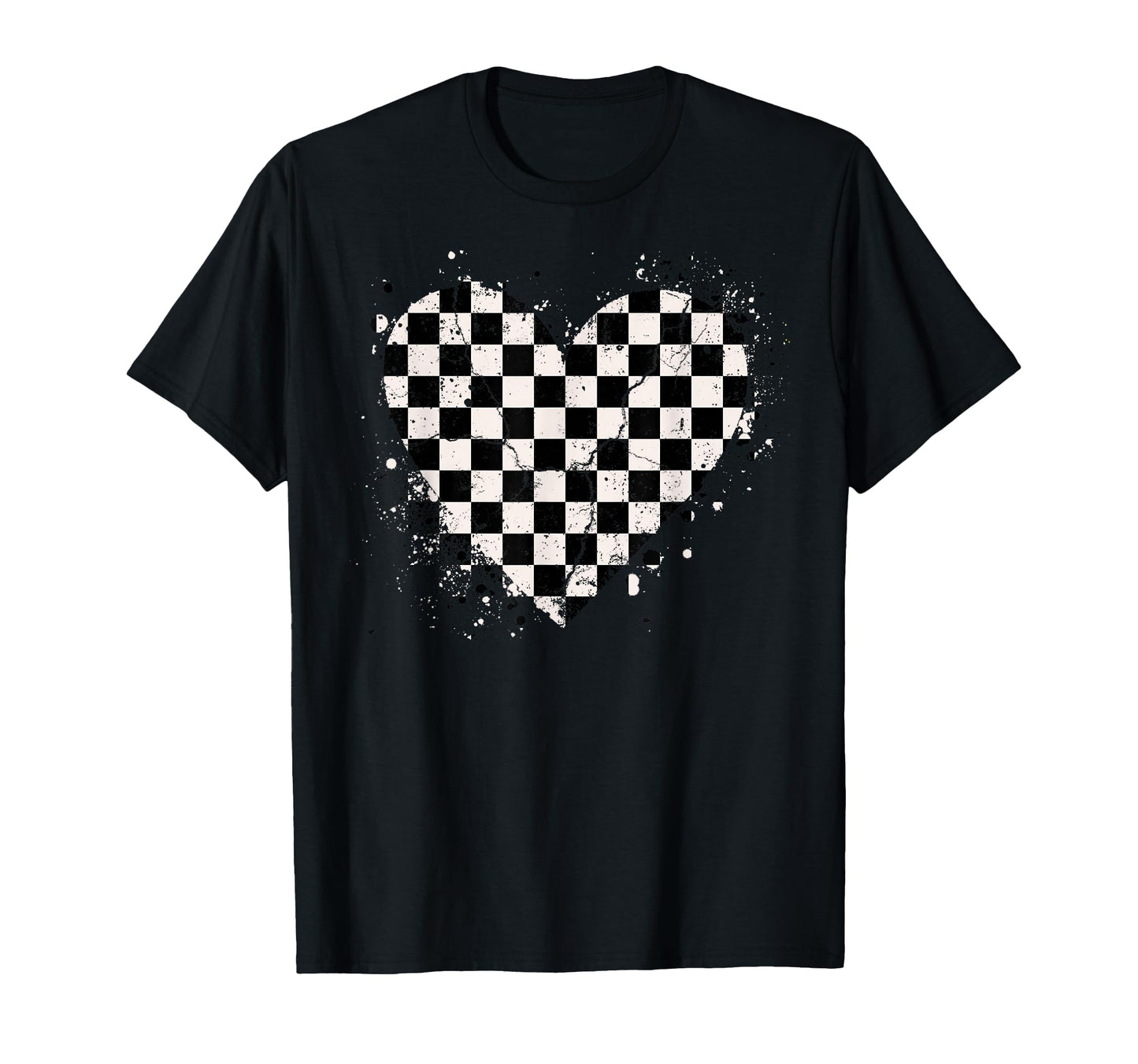 Checkered Love Heart Black White T-Shirt - Trendy Graphic for Adults - T-Shirt, Sweatshirt, Hoodie