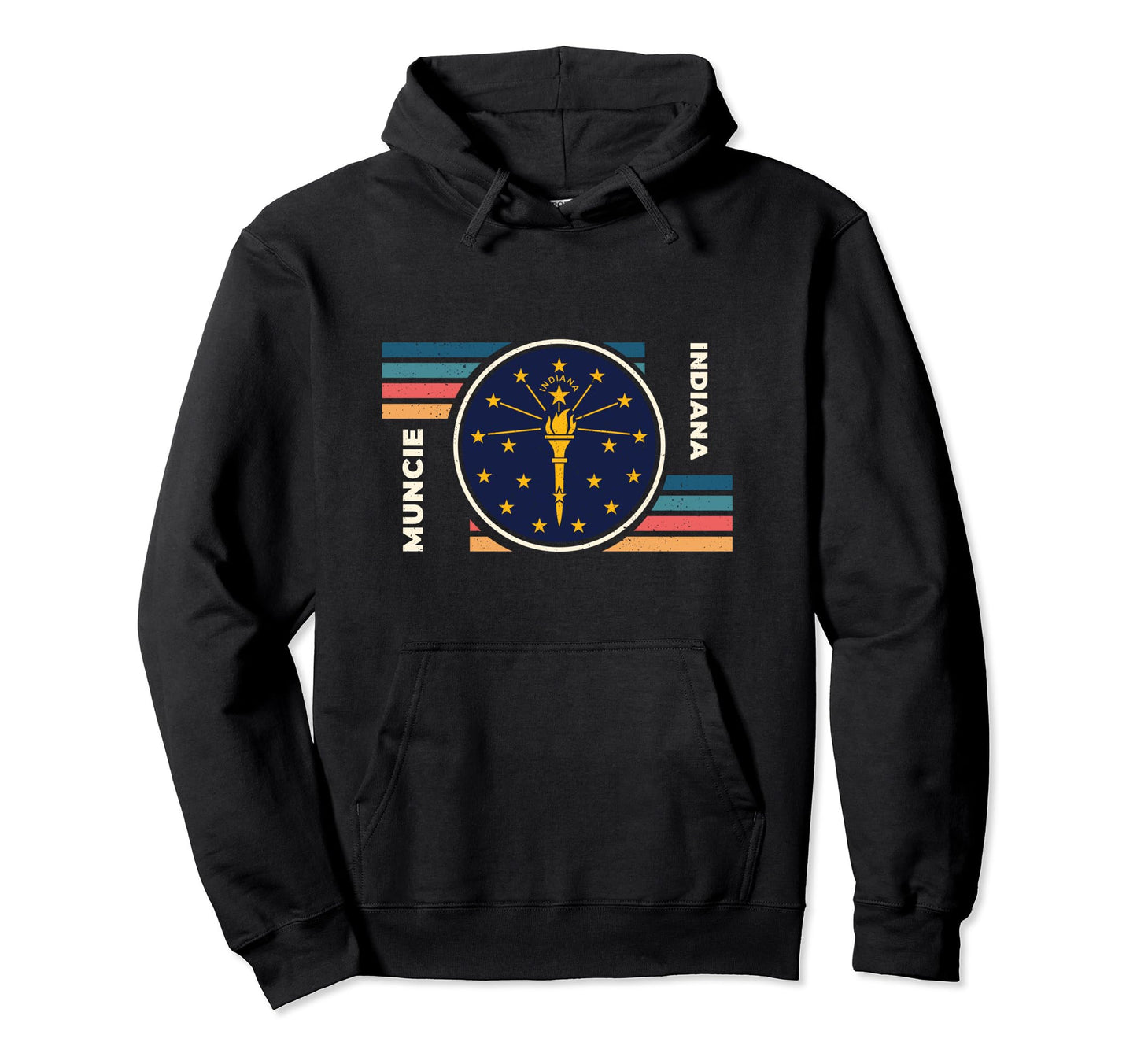 Indiana State Flag Muncie Stripes 70S Hoodie - Minimalist Print for Adults - T-Shirt, Sweatshirt, Hoodie