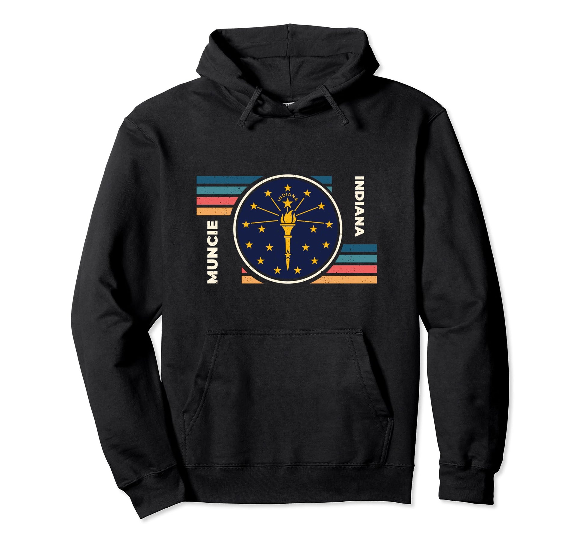 Indiana State Flag Muncie Stripes 70S Hoodie - Minimalist Print for Adults - T-Shirt, Sweatshirt, Hoodie