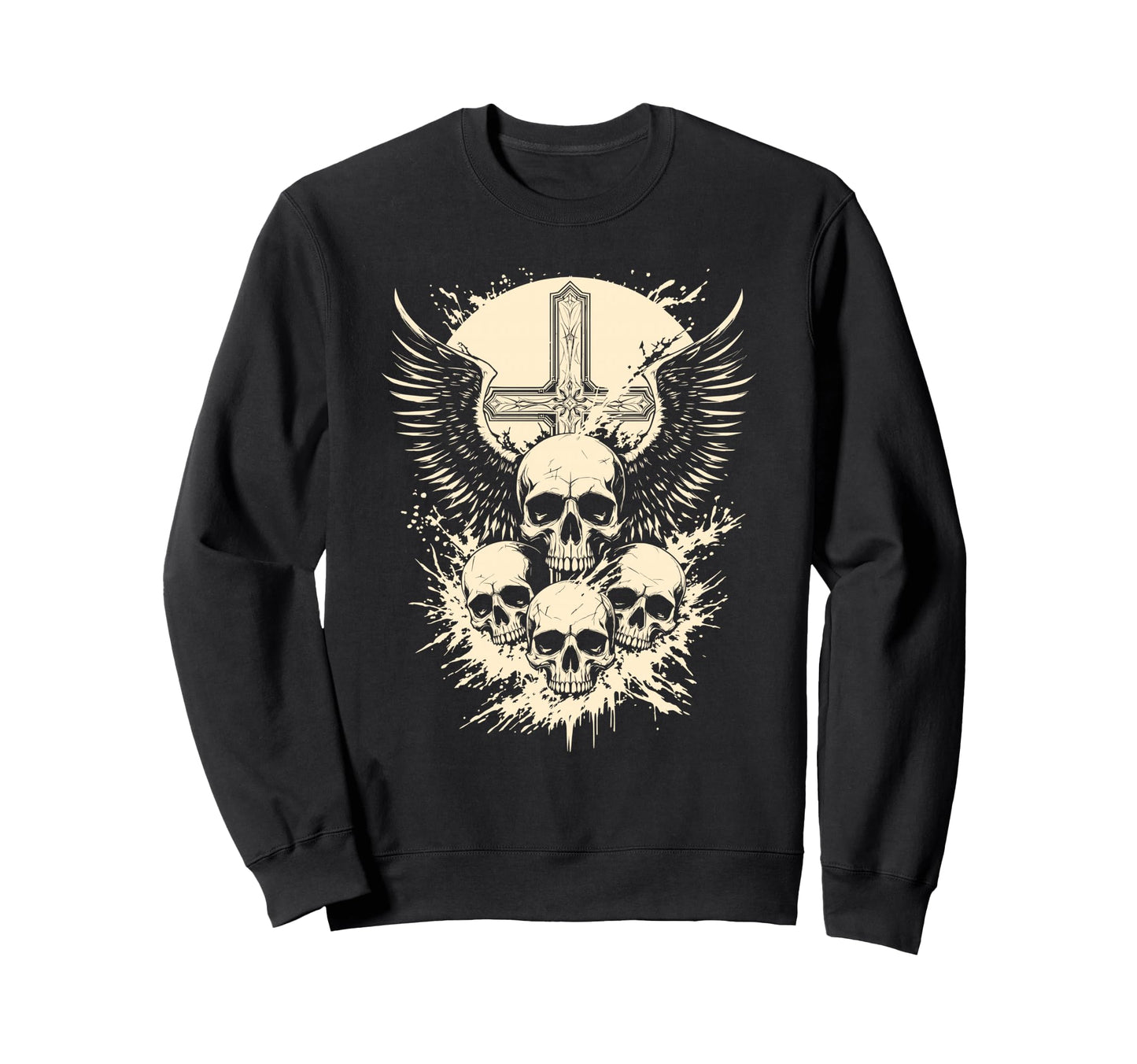 Gothic Skull Cross Art Wings Grunge Sweatshirt - Custom Art Print Unisex - T-Shirt, Sweatshirt, Hoodie