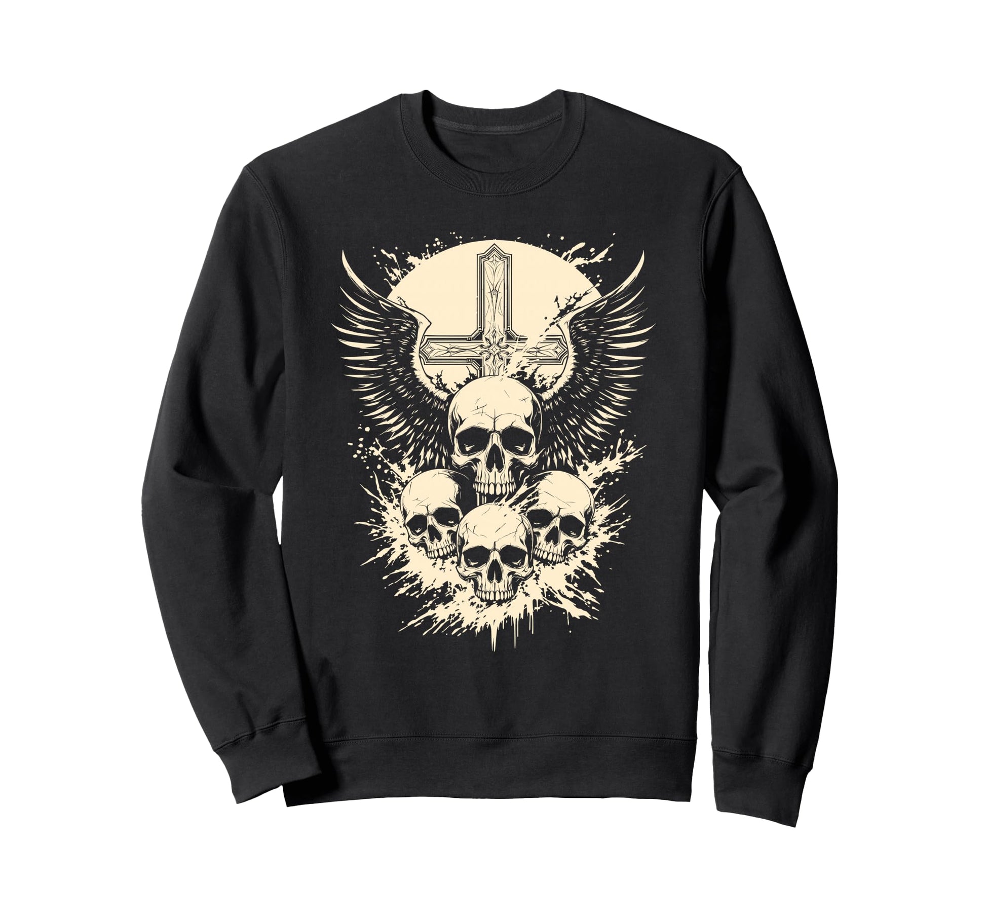 Gothic Skull Cross Art Wings Grunge Sweatshirt - Custom Art Print Unisex - T-Shirt, Sweatshirt, Hoodie