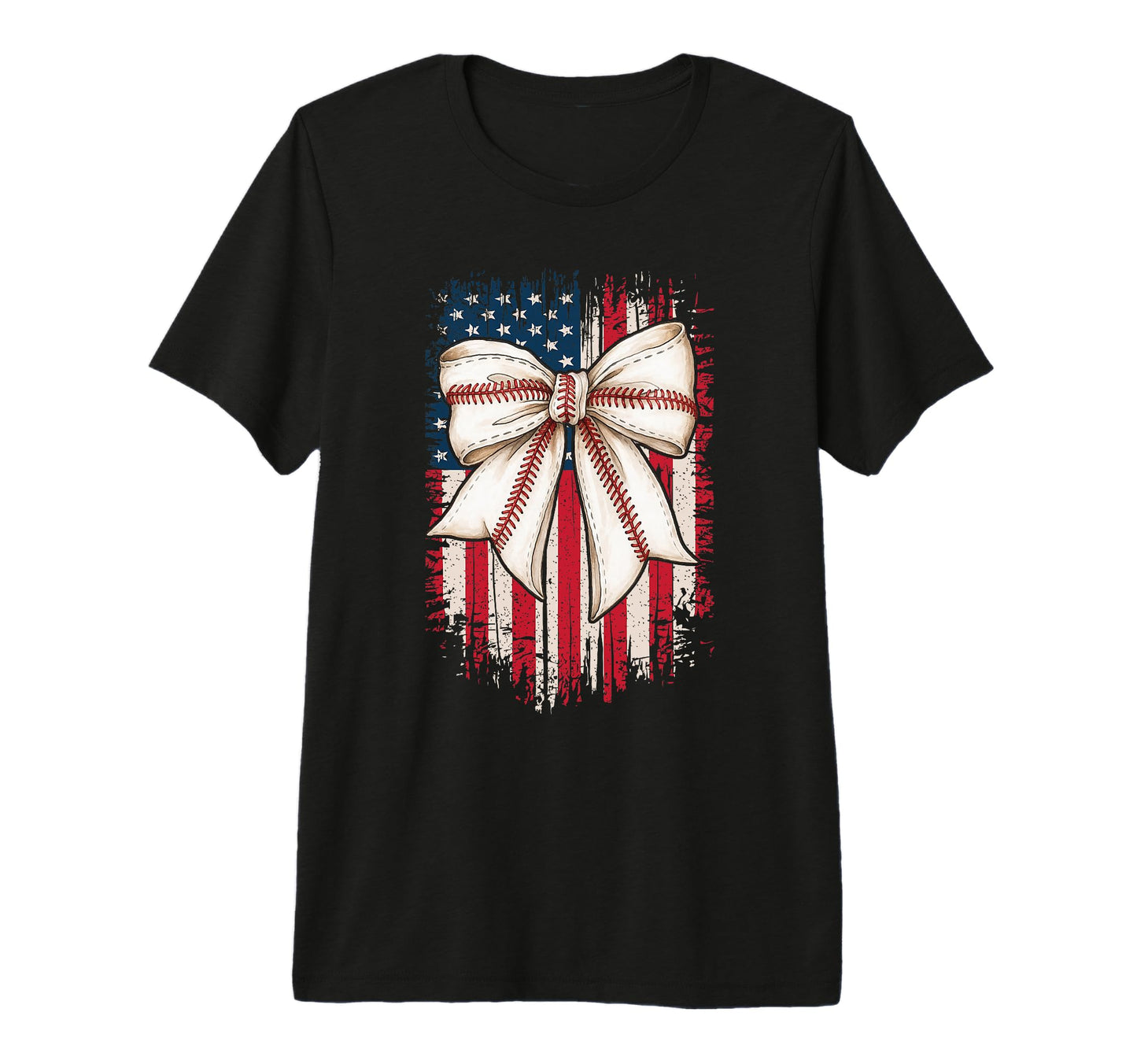 Baseball Bow Patriotic Usa Flag T-Shirt - Aesthetic Graphic Unisex - T-Shirt, Sweatshirt, Hoodie