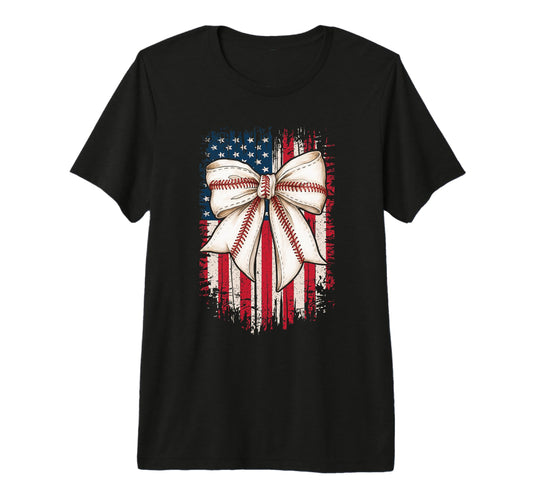 Baseball Bow Patriotic Usa Flag T-Shirt - Aesthetic Graphic Unisex - T-Shirt, Sweatshirt, Hoodie