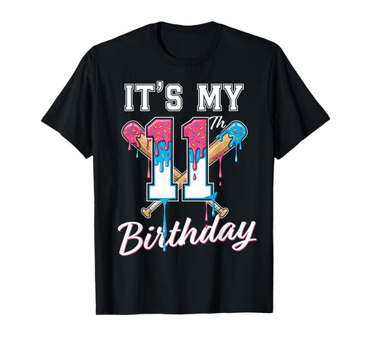 Baseball 11 Year Old Ice Cream Drip T-Shirt - Casual Everyday Wear Unisex - T-Shirt, Sweatshirt, Hoodie