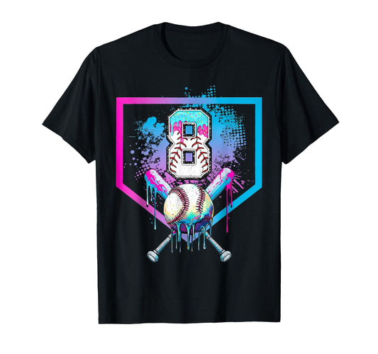 Baseball 8 Year Old Ice Cream Drip 8Th T-Shirt - Trendy Graphic Unisex - T-Shirt, Sweatshirt, Hoodie