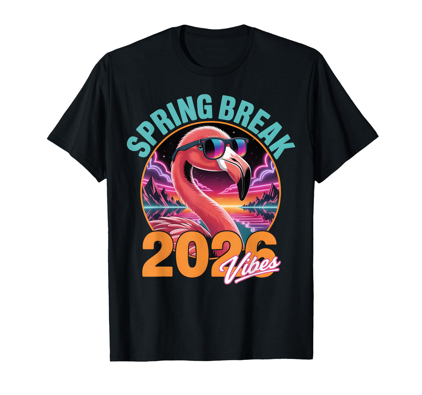 Spring Break 2026 Vibes Flamingo 80S T-Shirt - Minimalist Print for Adults - T-Shirt, Sweatshirt, Hoodie