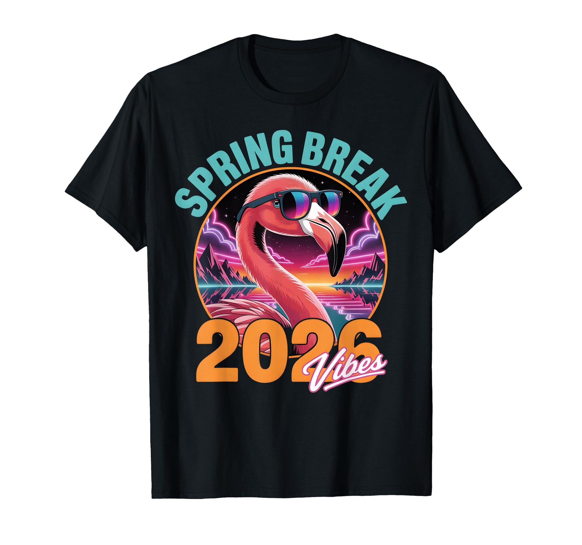 Spring Break 2026 Vibes Flamingo 80S T-Shirt - Minimalist Print for Adults - T-Shirt, Sweatshirt, Hoodie