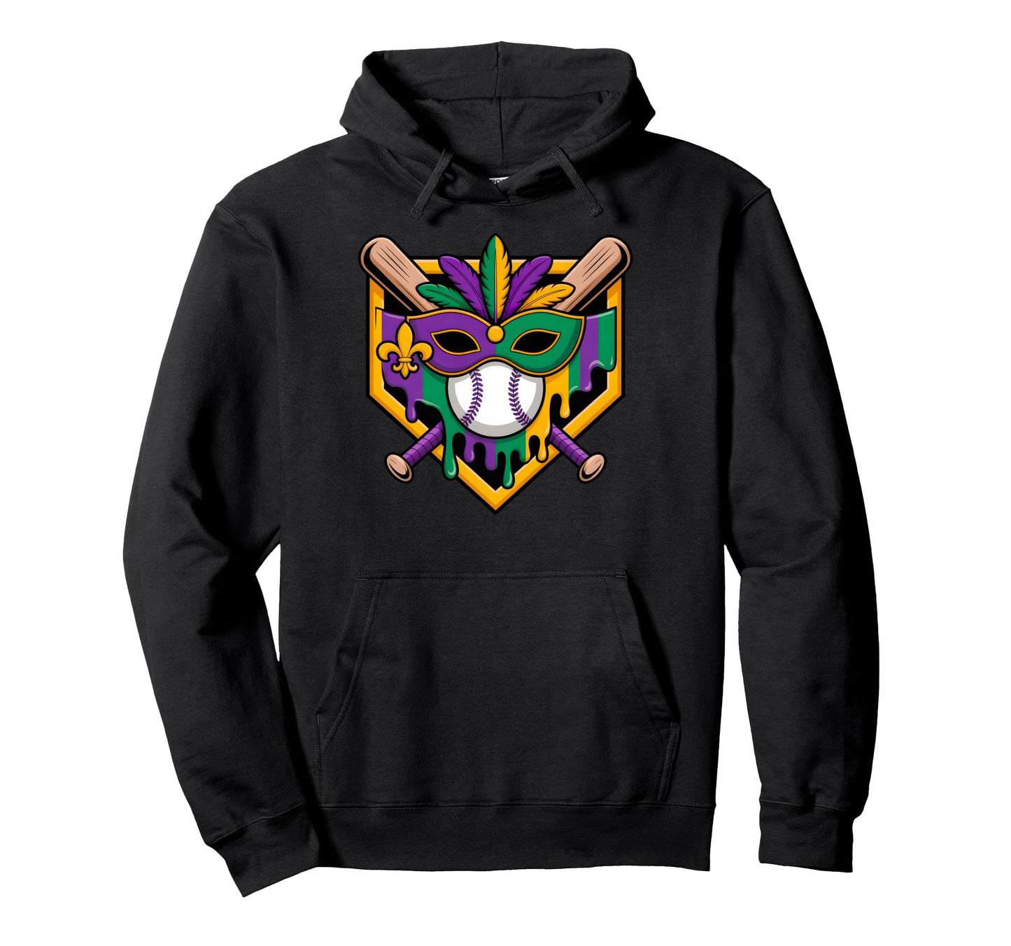Mardi Gras Baseball Party Masks Fun Hoodie - Aesthetic Graphic for Adults - T-Shirt, Sweatshirt, Hoodie