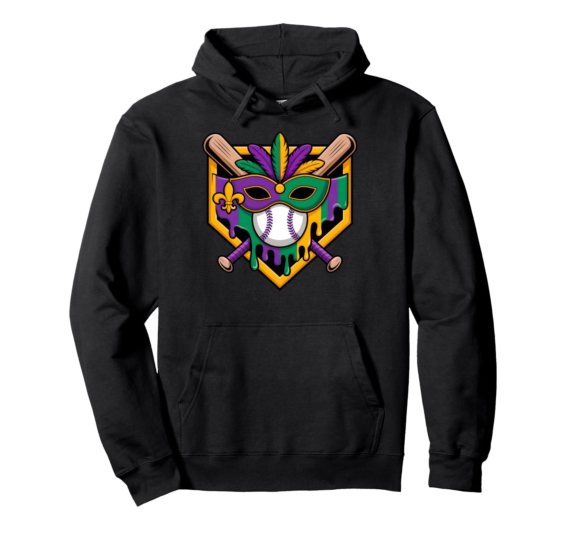 Mardi Gras Baseball Party Masks Fun Hoodie - Aesthetic Graphic for Adults - T-Shirt, Sweatshirt, Hoodie