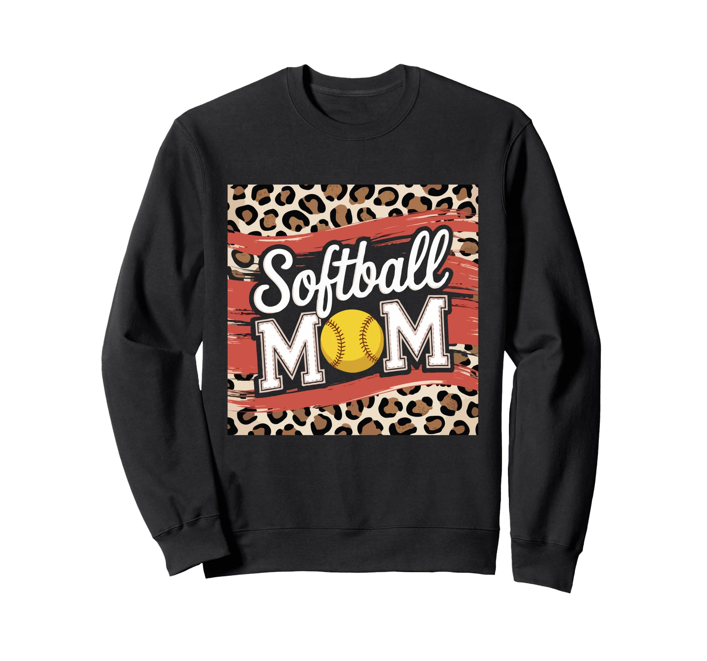 Softball Mom Leopard Funny Baseball Sweatshirt - Unique Graphic for Adults - T-Shirt, Sweatshirt, Hoodie