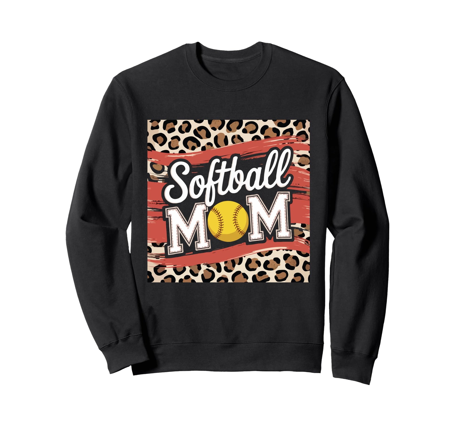 Softball Mom Leopard Funny Baseball Sweatshirt - Unique Graphic for Adults - T-Shirt, Sweatshirt, Hoodie