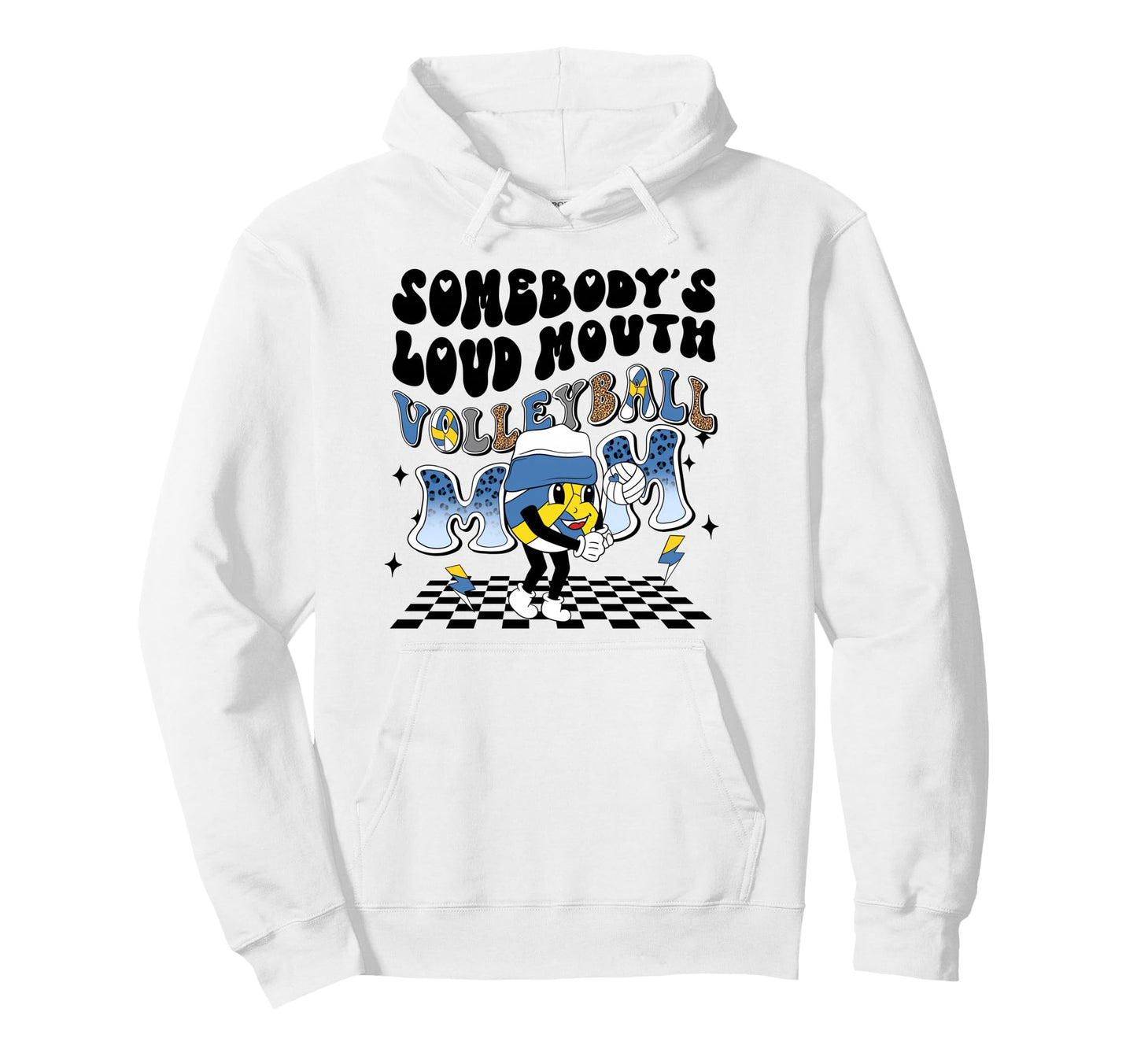 Volleyball Mom Leopard Blue Yellow Hoodie - Fun Novelty Design for Adults - T-Shirt, Sweatshirt, Hoodie