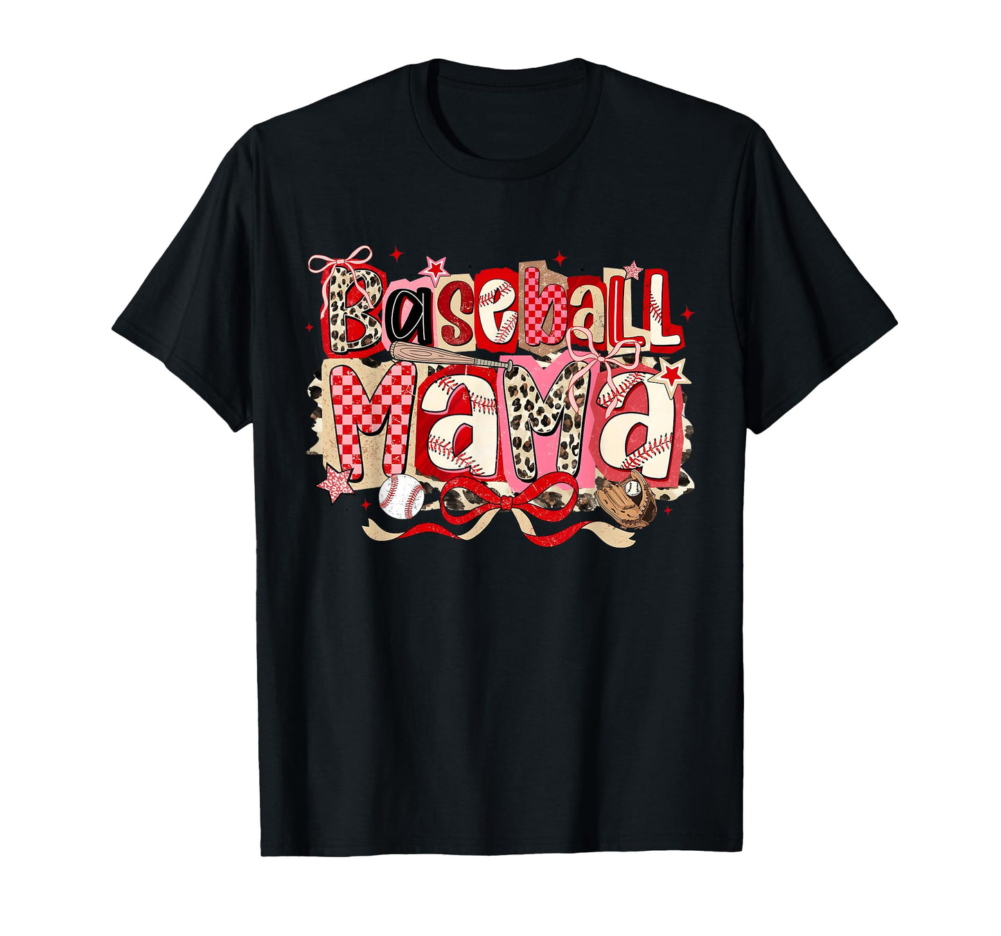 Baseball Mama Leopard Checkered T-Shirt - Fun Novelty Design Men Women - T-Shirt, Sweatshirt, Hoodie