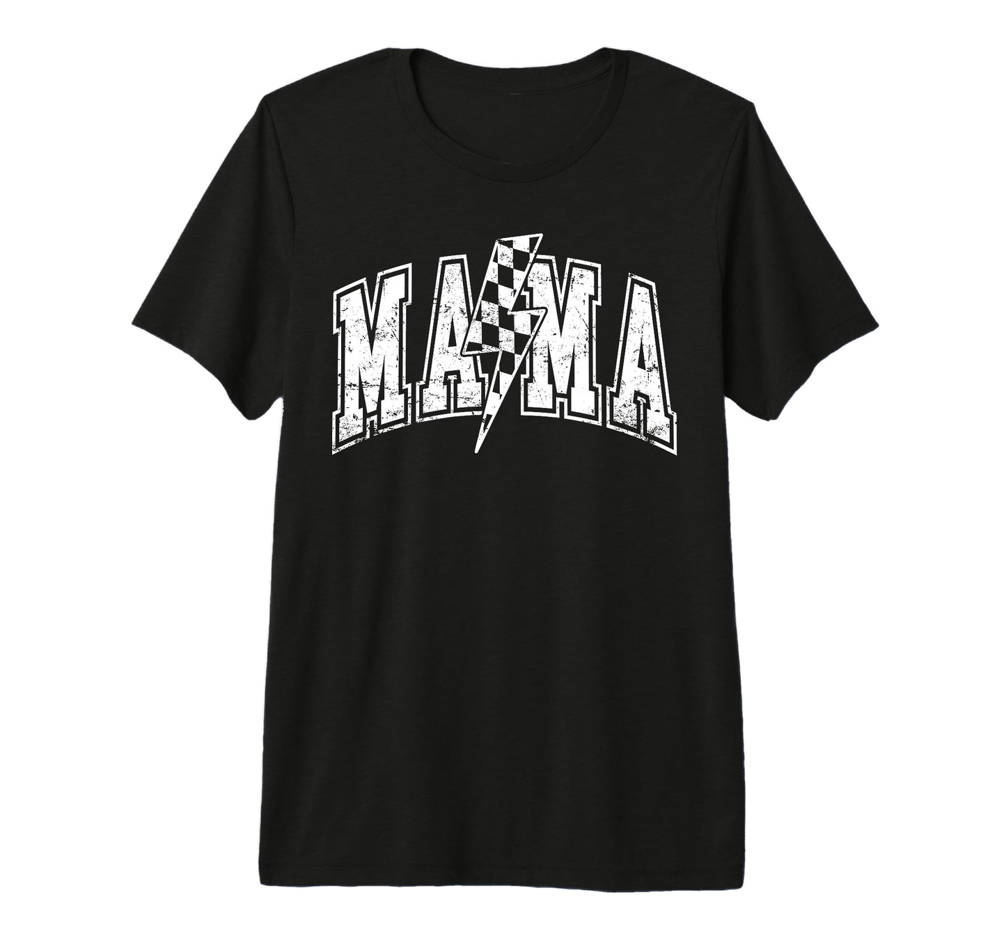 Mama Lightning Bolt Checkered Varsity Mom T-Shirt - Graphic Print Unisex - T-Shirt, Sweatshirt, Hoodie
