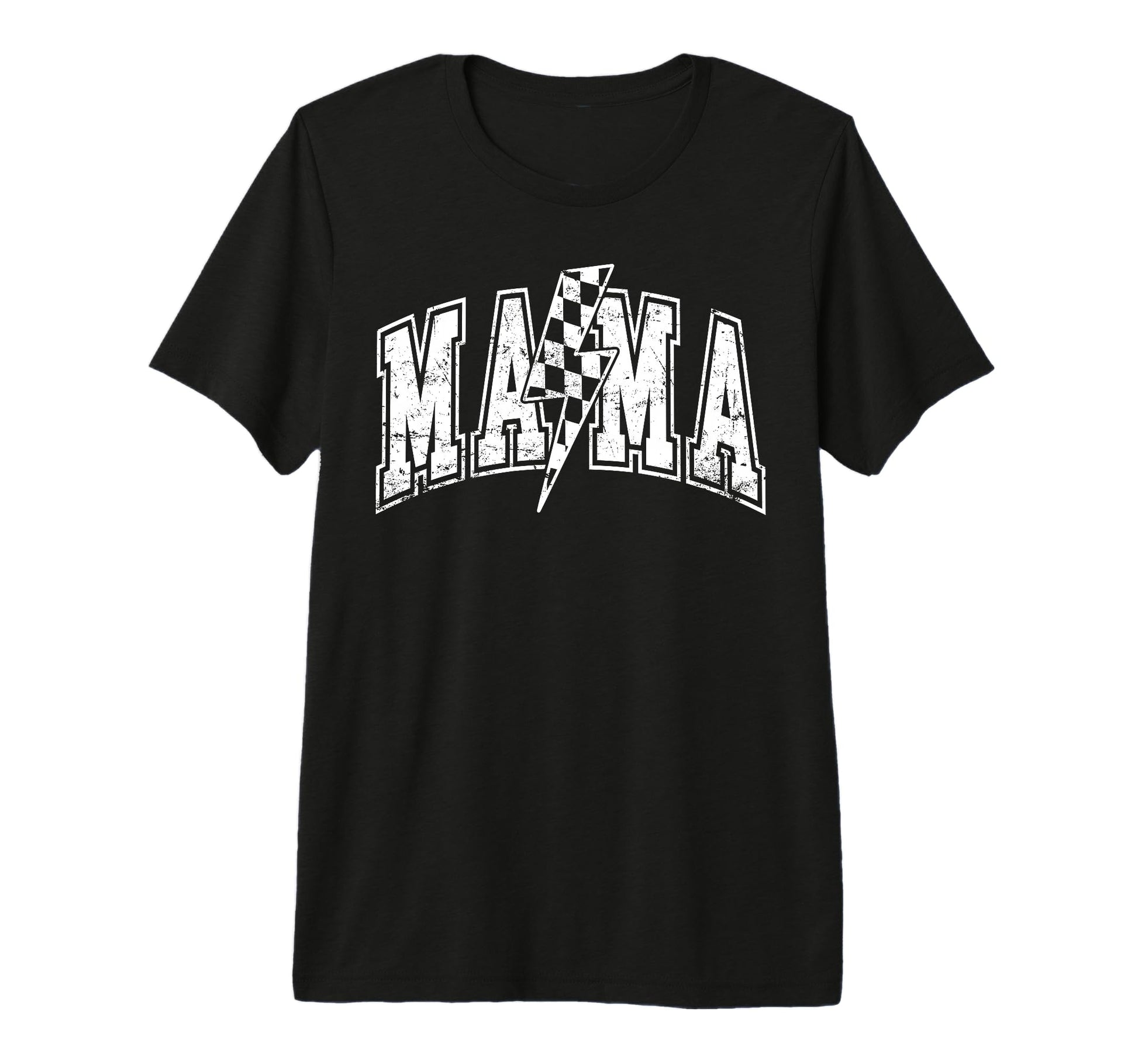 Mama Lightning Bolt Checkered Varsity Mom T-Shirt - Graphic Print Unisex - T-Shirt, Sweatshirt, Hoodie