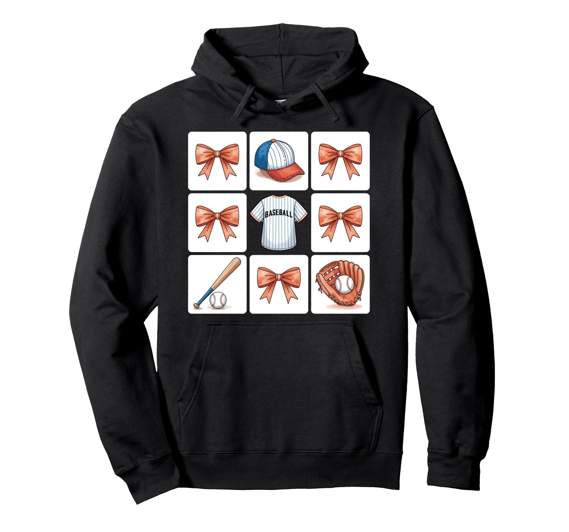 Coquette Bow Baseball Game Day Cheer Mom Hoodie - Novelty Apparel Unisex - T-Shirt, Sweatshirt, Hoodie