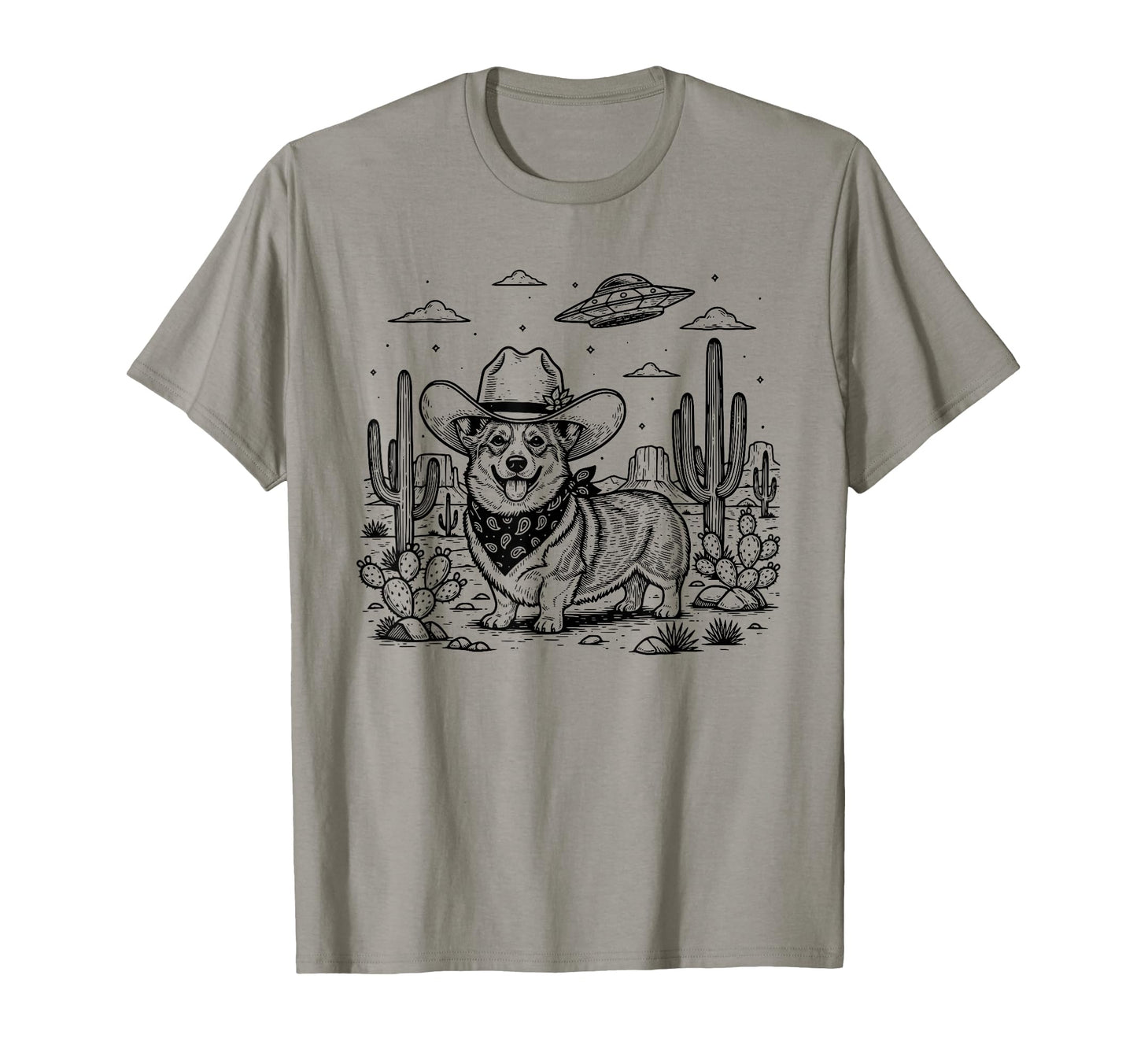 Western Corgi Cowboy Ufo Dog T-Shirt - Unique Graphic for Adults - T-Shirt, Sweatshirt, Hoodie
