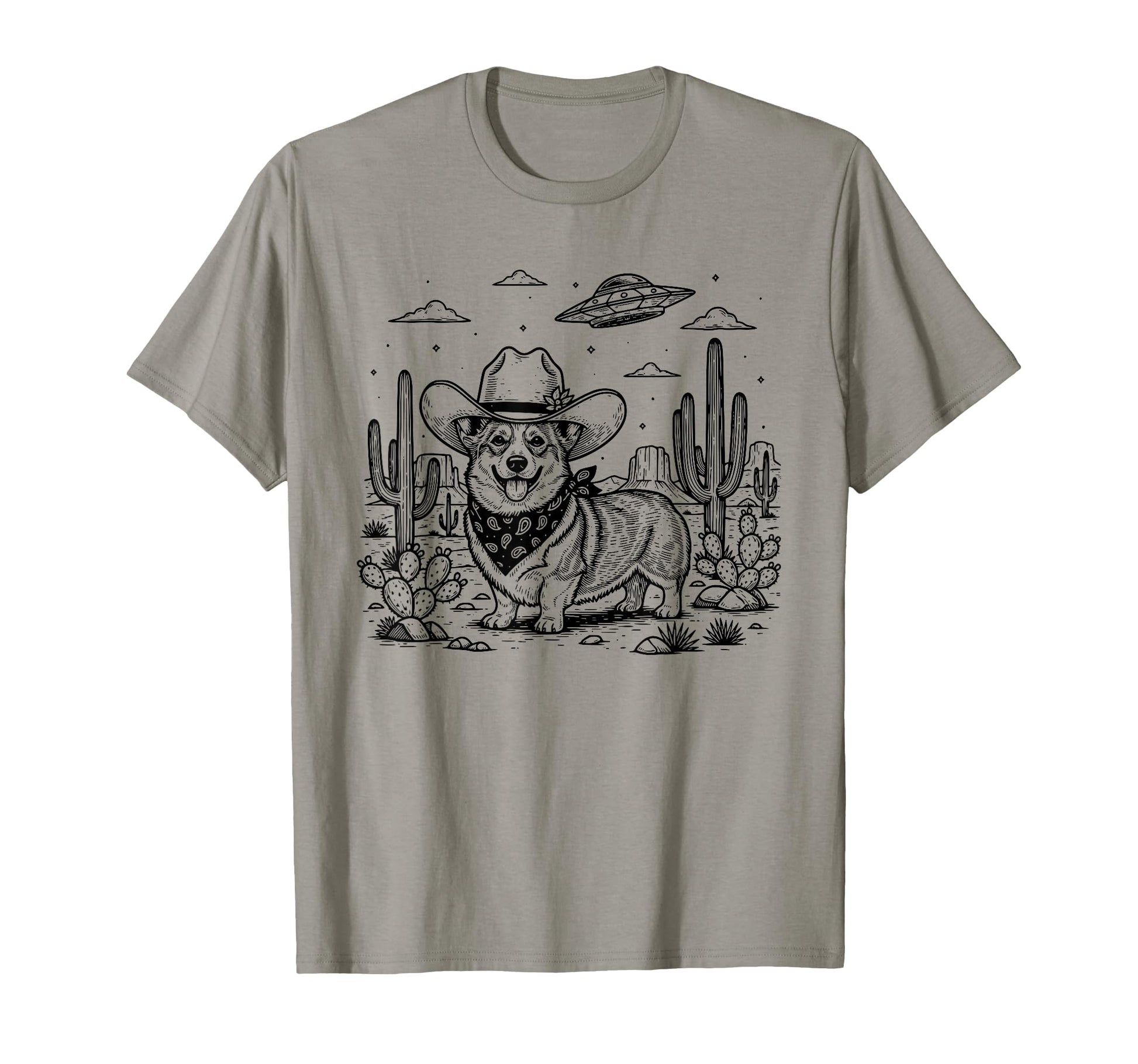 Western Corgi Cowboy Ufo Dog T-Shirt - Unique Graphic for Adults - T-Shirt, Sweatshirt, Hoodie