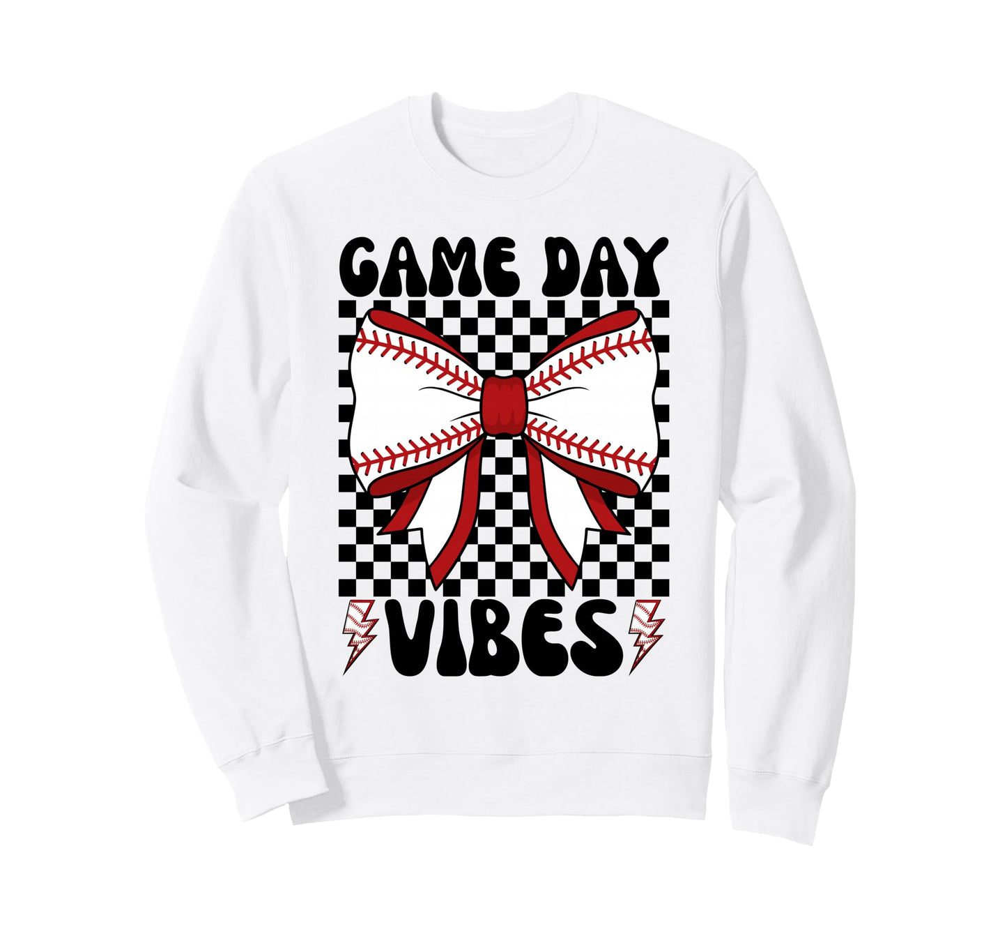 Game Day Vibes Coquette Bow Baseball Sweatshirt - Graphic Print for Adults - T-Shirt, Sweatshirt, Hoodie