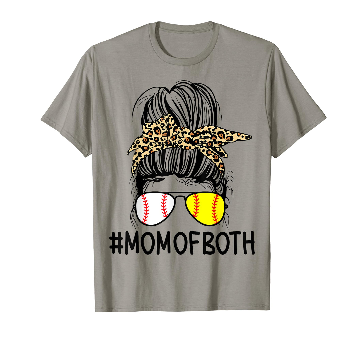 Mom Both Leopard Messy Bun Baseball T-Shirt - Novelty Apparel Men Women - T-Shirt, Sweatshirt, Hoodie